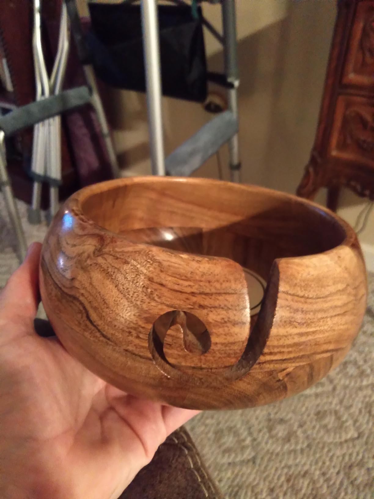 Acacia Wood Wooden Yarn Bowl for Crocheting & Knitting Hand Made by Indian Artisans Birthday Gifts for Mom & Knitting Lovers (6