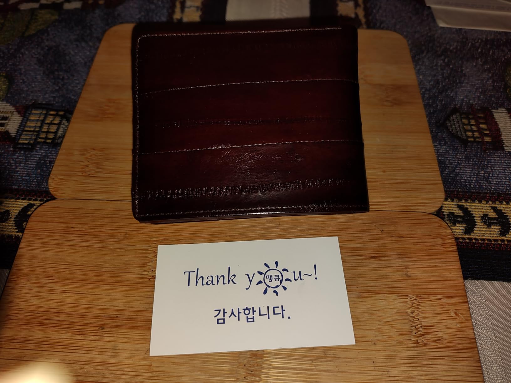 Genuine Eel Skin Leather Bifold Wallet For Men Credit Card Wallet 1 ID Window (Black) customer photo 1