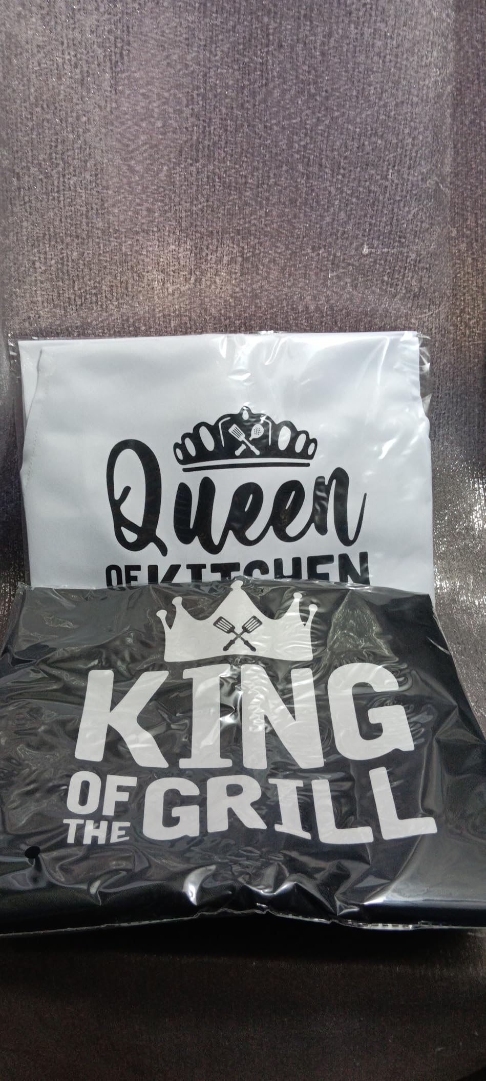 King & Queen Apron Set - Matching Couples Kitchen Aprons with Deep Pockets & Reinforced Stitching - Waterproof Professional Cooking Gear for Wedding, Engagement, Bridal Shower, Valentines, Christmas customer photo 1