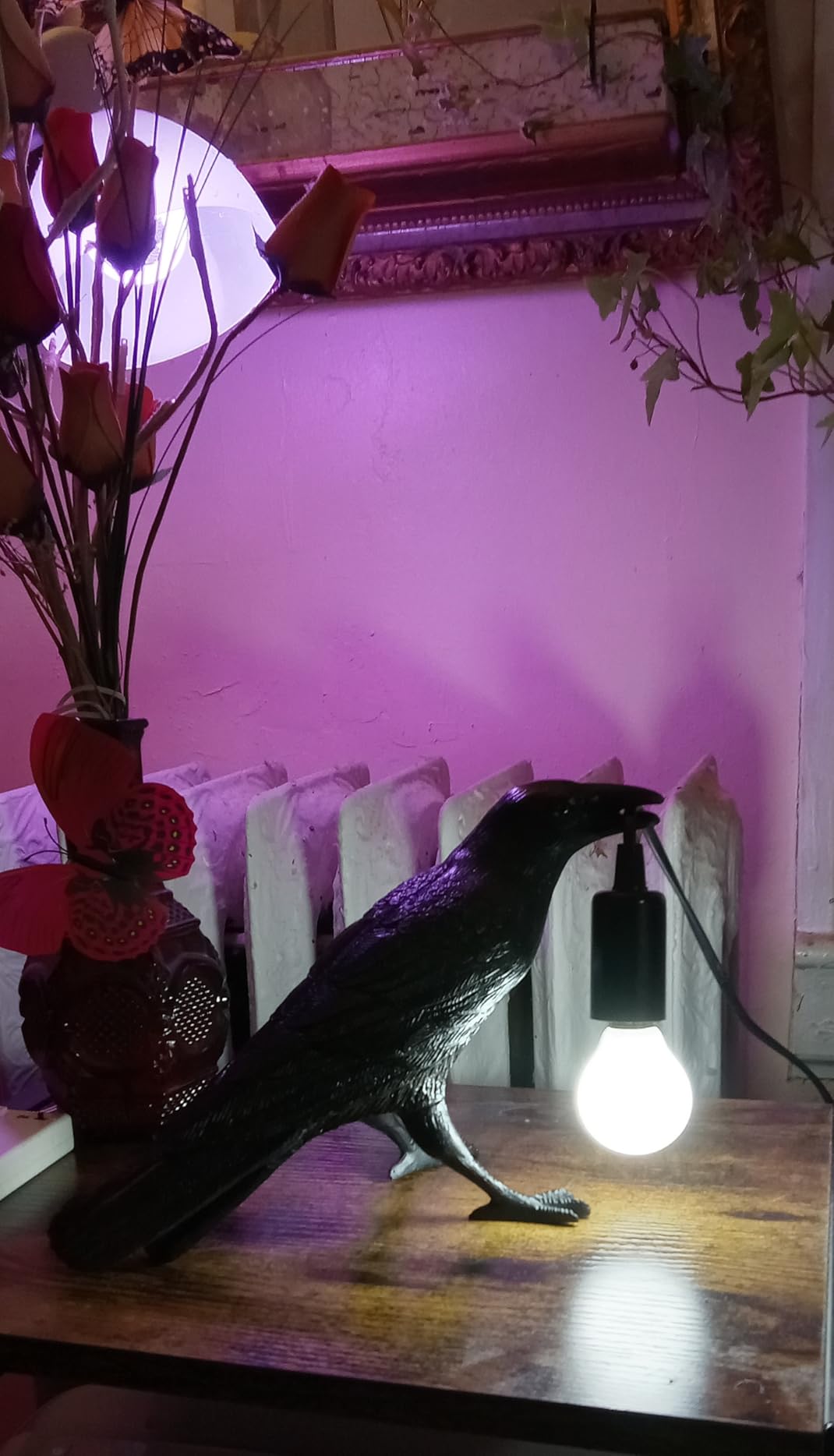 Shandaglo Raven Lamp Gothic Decor, Black Crow Table Light with LED Bulb E12 | Unique Dark Aesthetic Night Light for Bedroom Desk, Halloween Home Decoration Gift customer photo 1