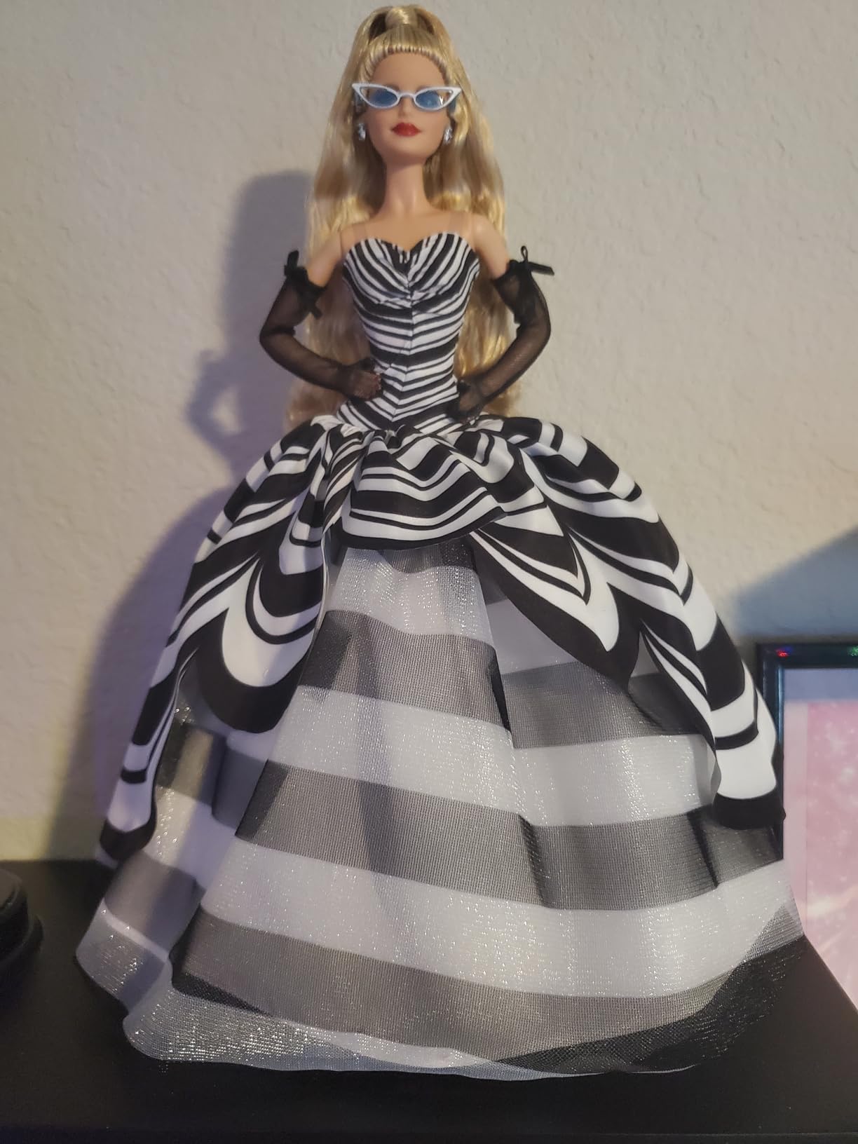 Barbie Signature Doll, 65th Anniversary Collectible with Blonde Hair, Black & White Gown, Sapphire Gem Earrings & Sunglasses customer photo 2