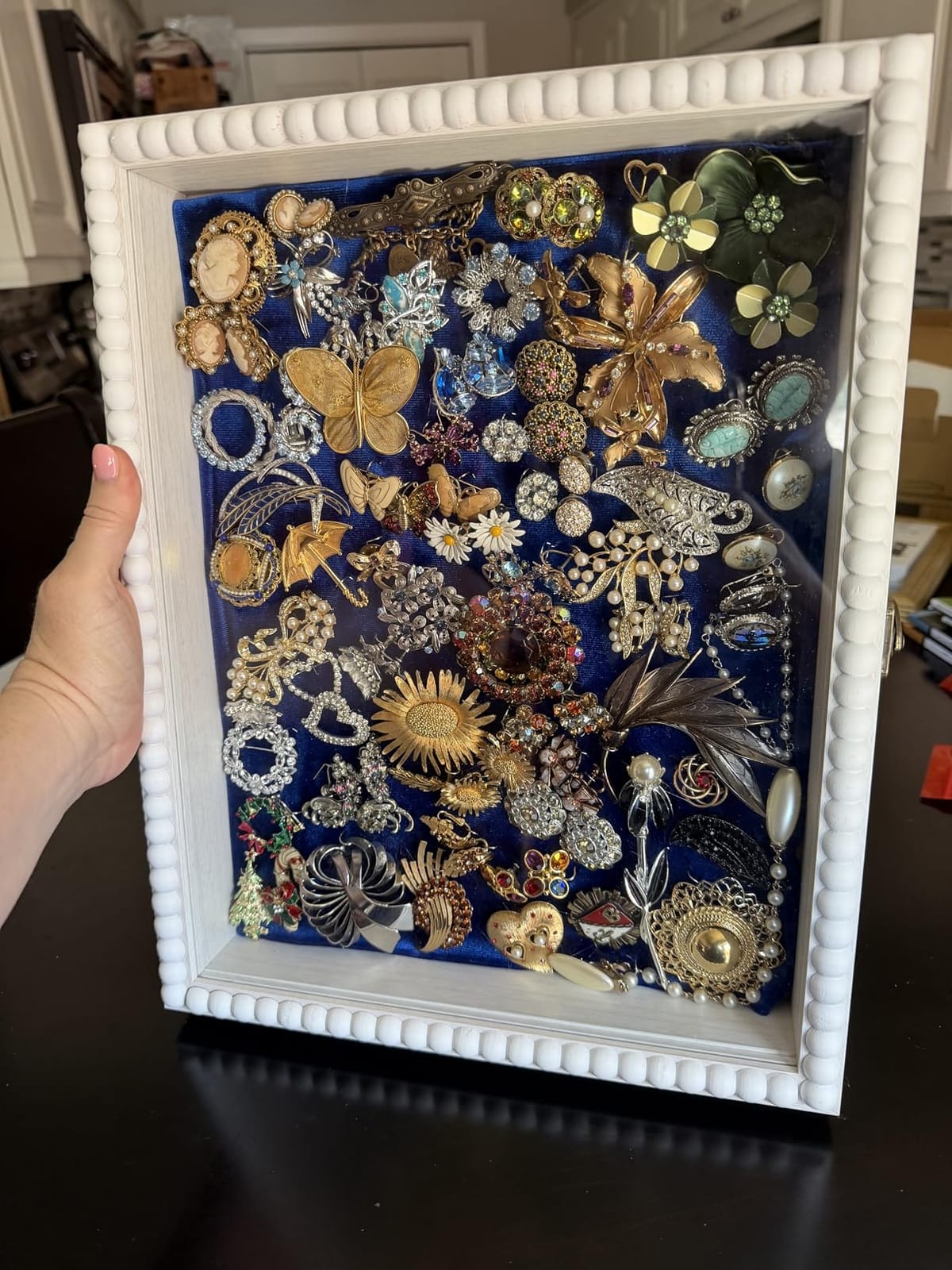 Love-KANKEI Shadow Box Frame 11x14, Deep Large Shadow Box Display Case with Unique Beads Door and Glass Window, Wood Memory Box for Pictures,Medals,Memorabilia,Collections White customer photo 1