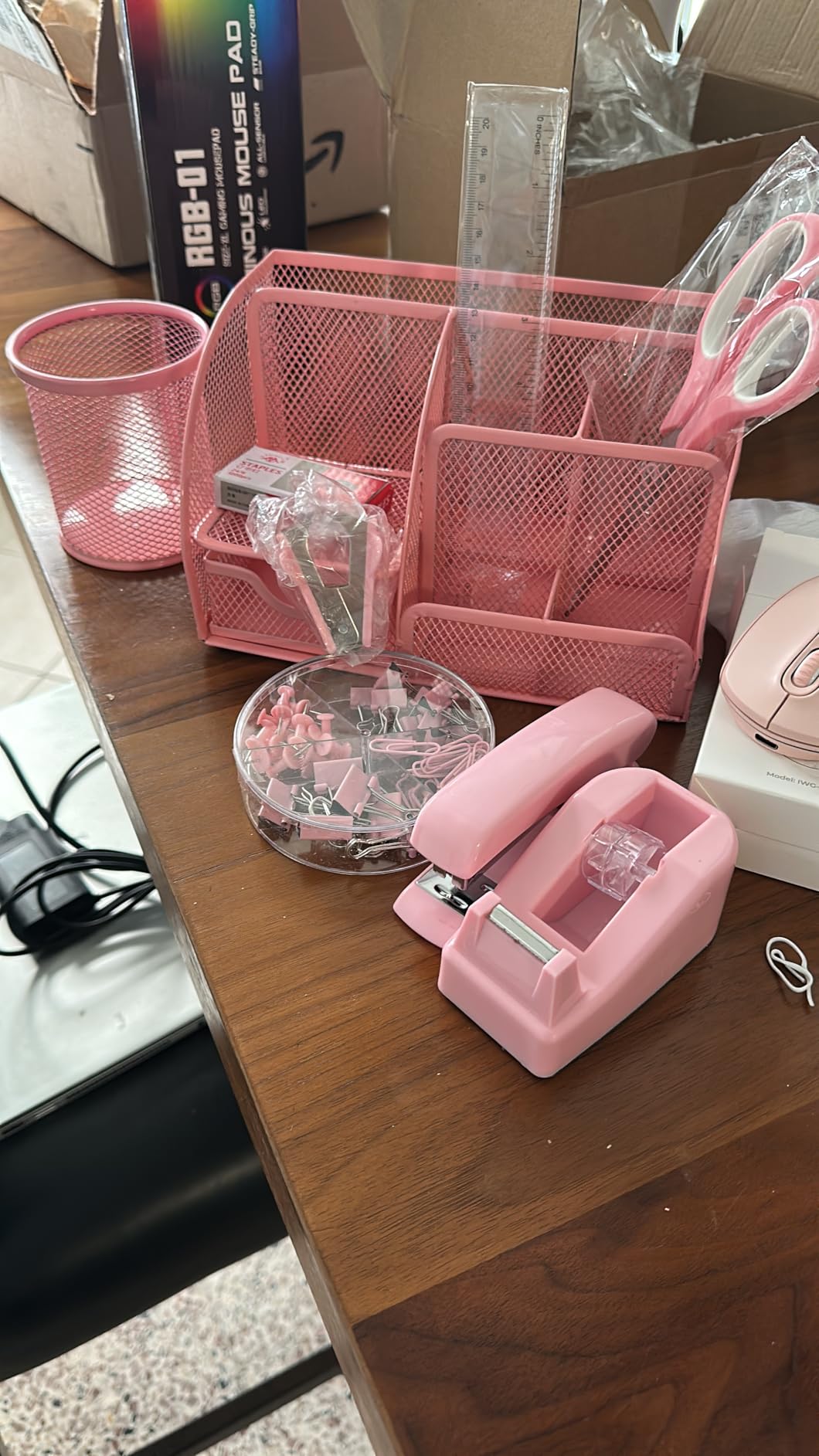 Black Desk Organizer and Accessories, Office Supply Kit Include Mesh Desktop Organizer Stapler Staples Tape Dispenser Pen Holder Staple Remover Clips Ruler Scissors customer photo 1