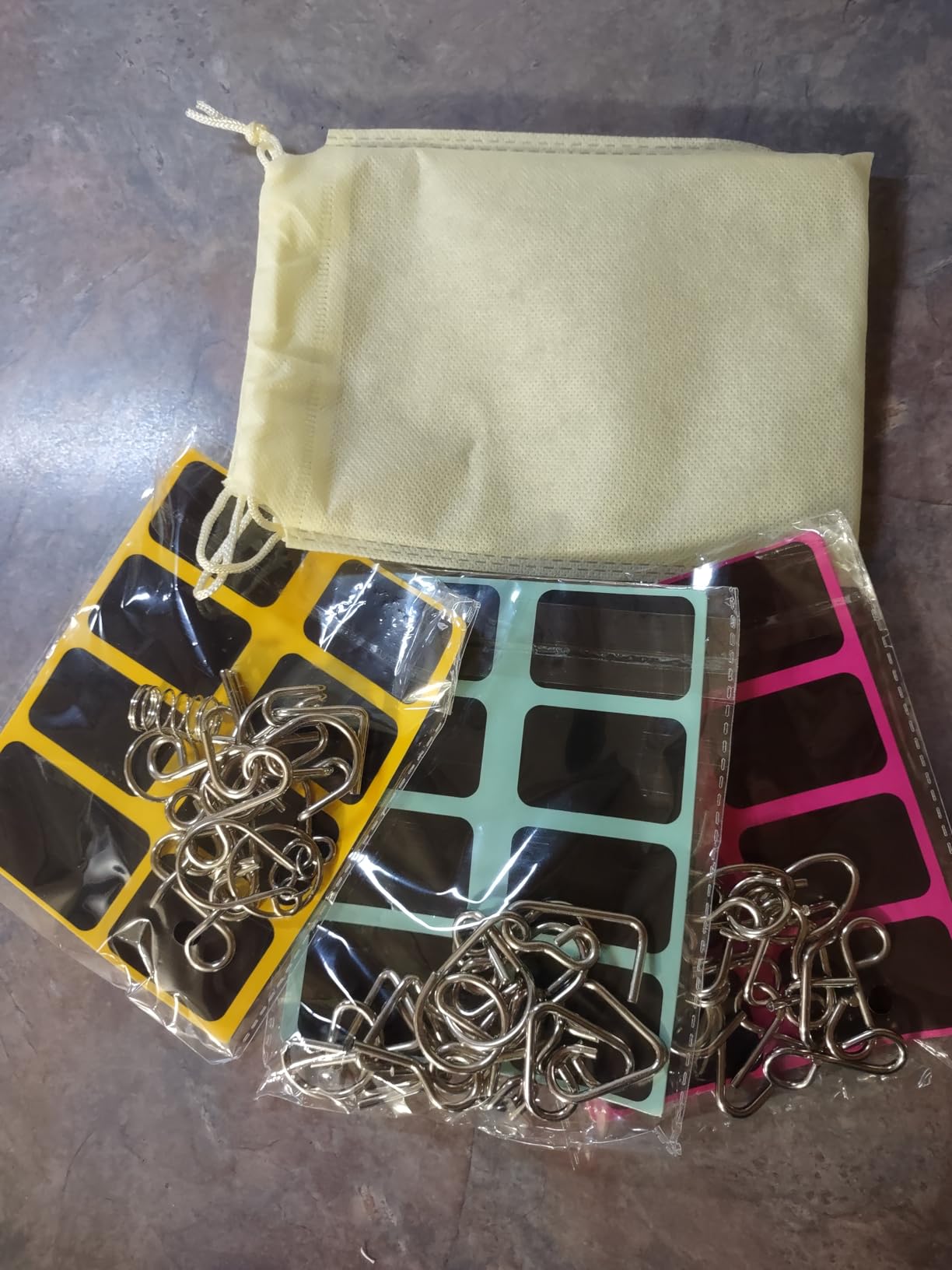 Metal Wire Puzzle Set of 24 with Pouch | Brain Teaser IQ Test Disentanglement Iron Link Unlock Interlock Game Party Favor Kids Adults Challenge customer photo 2