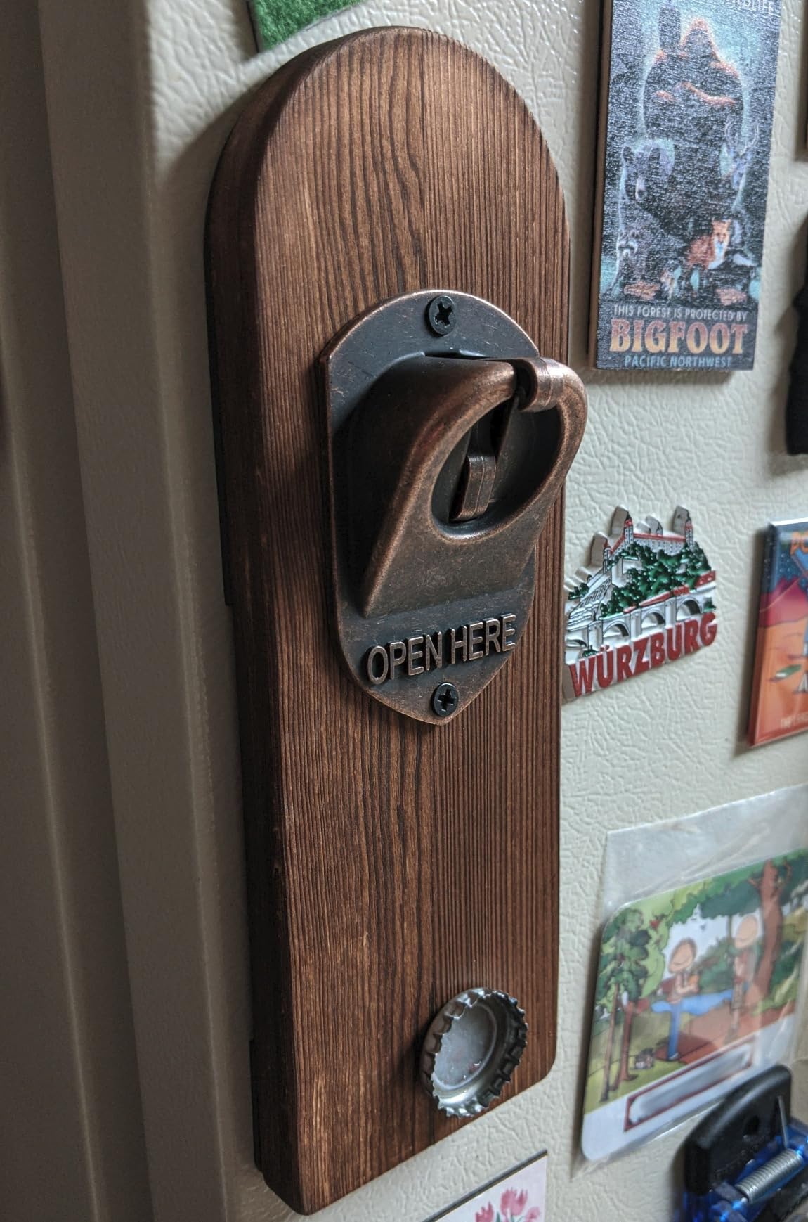 Beer Bottle Opener Wall Mounted with Magnetic Cap Catcher, Wooden Magnetic Bottle Opener for Fridge, Vintage Beer Gifts for Men, Man Cave Decor, Gifts for Men and Beer Lovers customer photo 1
