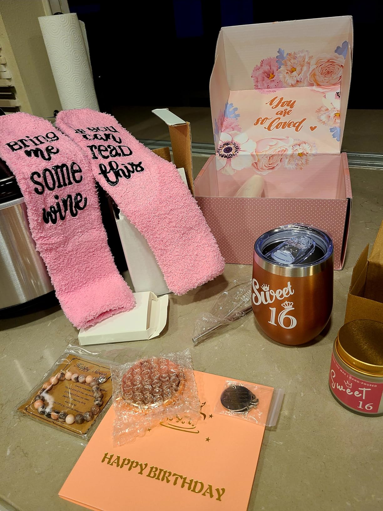 Sweet 16 Gifts For Girls Happy 16th Birthday Gifts For 16 Year Old Girl | With must-have gift items: Tumbler Candle Pouch & more Perfect trendy stuff set for her customer photo 1