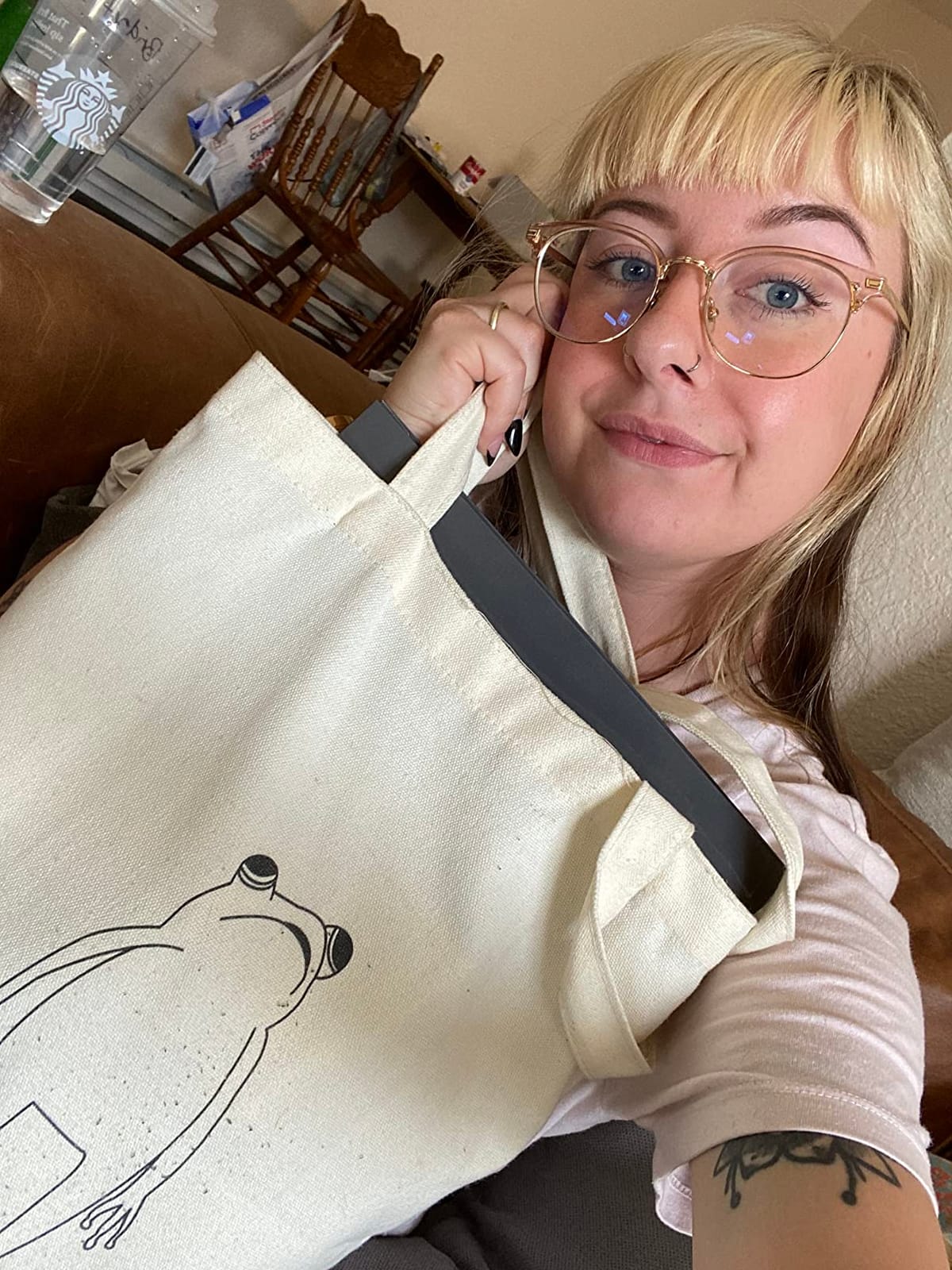 THEYGE Funny Frog Tote Bag Cute Frog and Toad Canvas Bag for Women Gift Cotton Canvas Tote Bag with Pocket Reusable Grocery Bag Beach Shopping Shoulder Bag customer photo 2