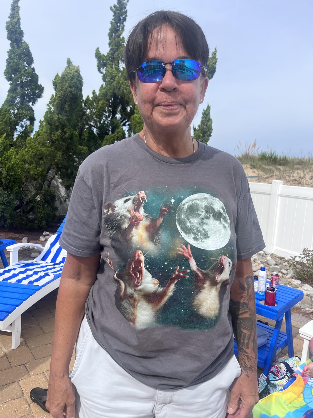 Three Possum Moon | 3 Opossum Funny Weird Cursed Meme T-Shirt customer photo 2
