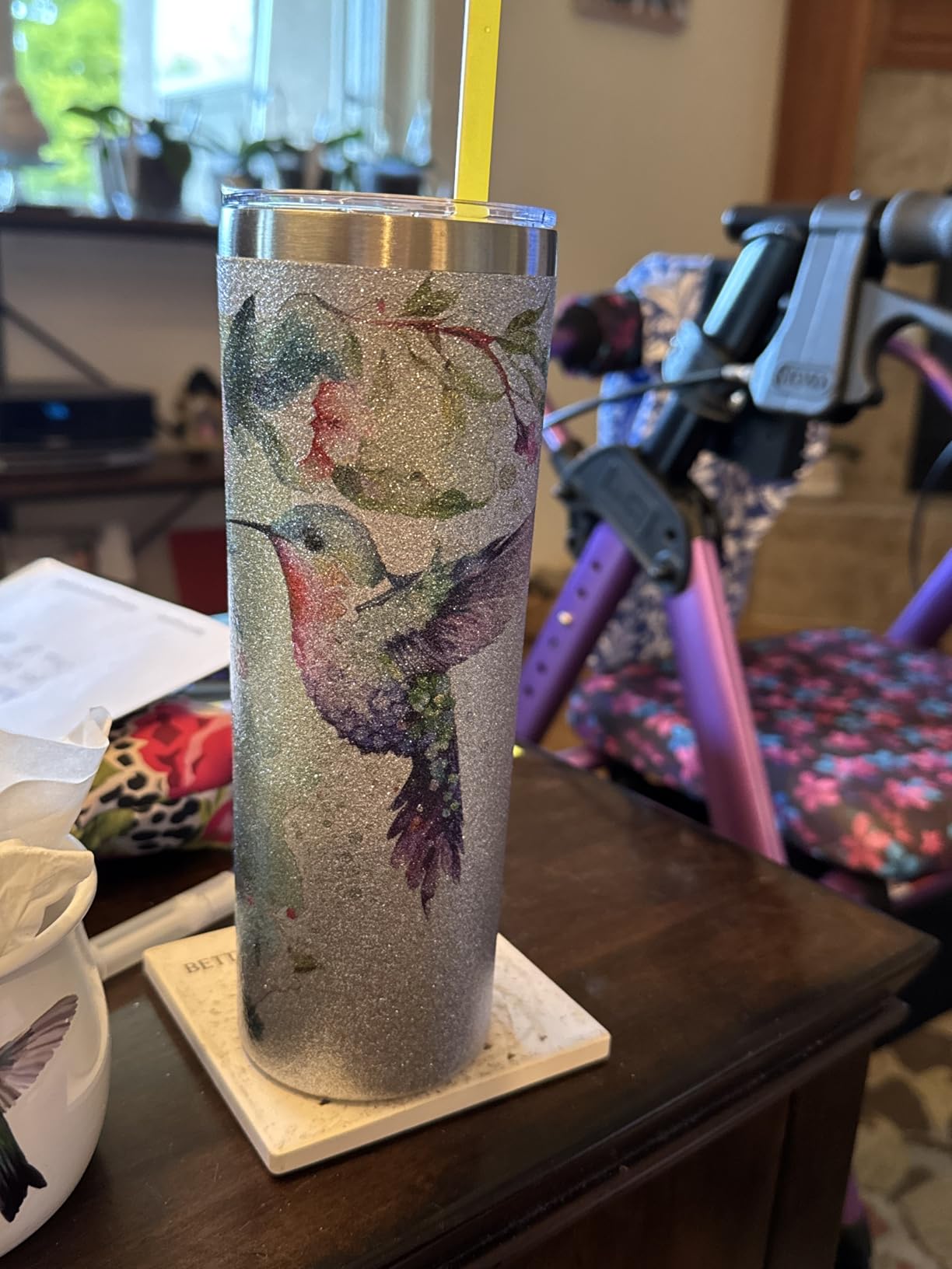 Onebttl Hummingbird Gifts for Women, 20oz Glitter Skinny Tumbler | Gift for Hummingbird Lovers, Her, Glitter Finish, Stainless Steel, Straw Included customer photo 1