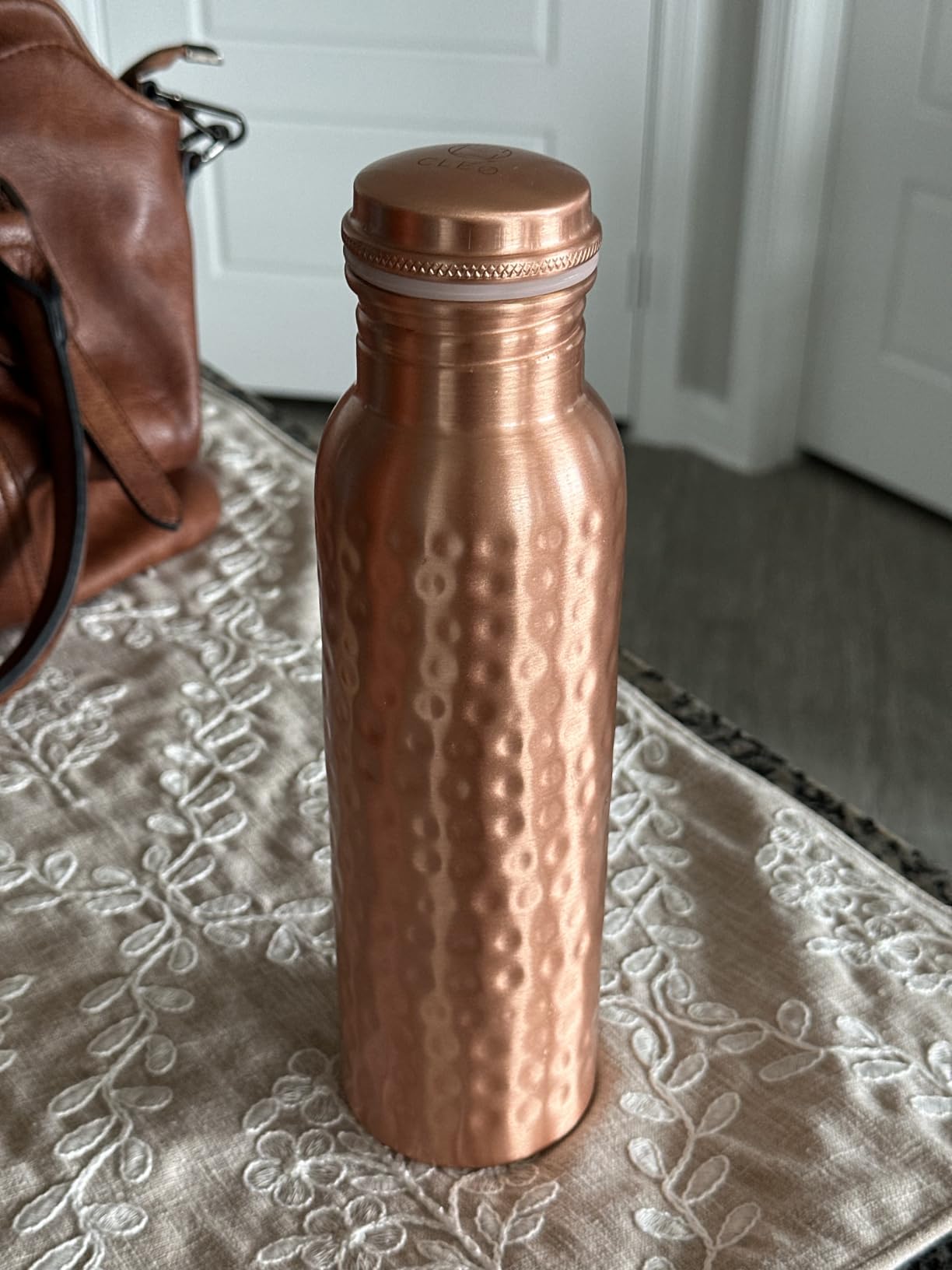 CLEO HOME 100% Pure Copper Water Bottle for Drinking, 34 Oz Hammered Ayurvedic Copper Bottle for Drinking Water | Leak-Proof & Eco-Friendly | For Yoga, Office, Travel with Canvas Carry Bag & Brush customer photo 1