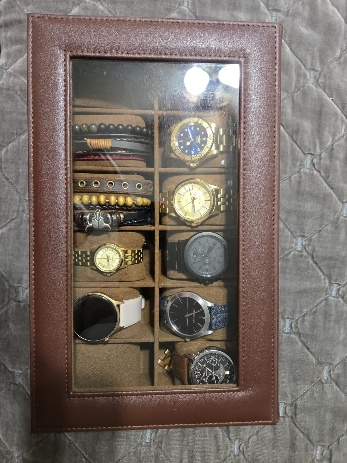 ProCase Watch Box Organizer, Fathers Day Gift for Dad, 12 Slot Watch Display Case With Glass Lid, Watch Storage Holder Mens Watch Case, Anniversary Birthday Gifts -12 Slot, Brown customer photo 2