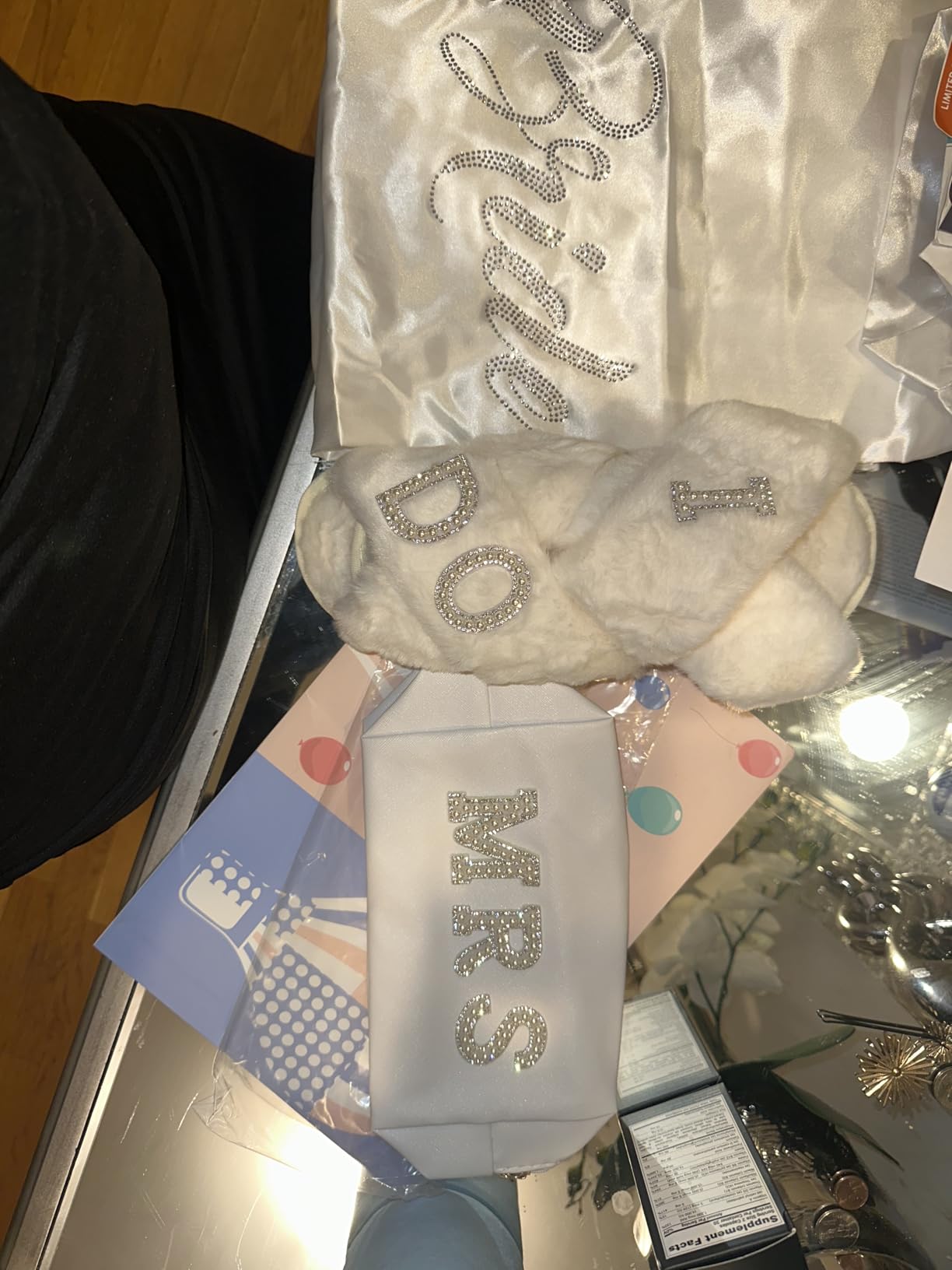 Bride to Be Gift Set, Bride Slippers, I Do Slippers, Bride Robe, Wedding Robe, Bride Makeup Bag, MRS Cosmetic Bag, Bride Gift, Bridal Shower Gifts, Bachelorette Gifts for Bride customer photo 1