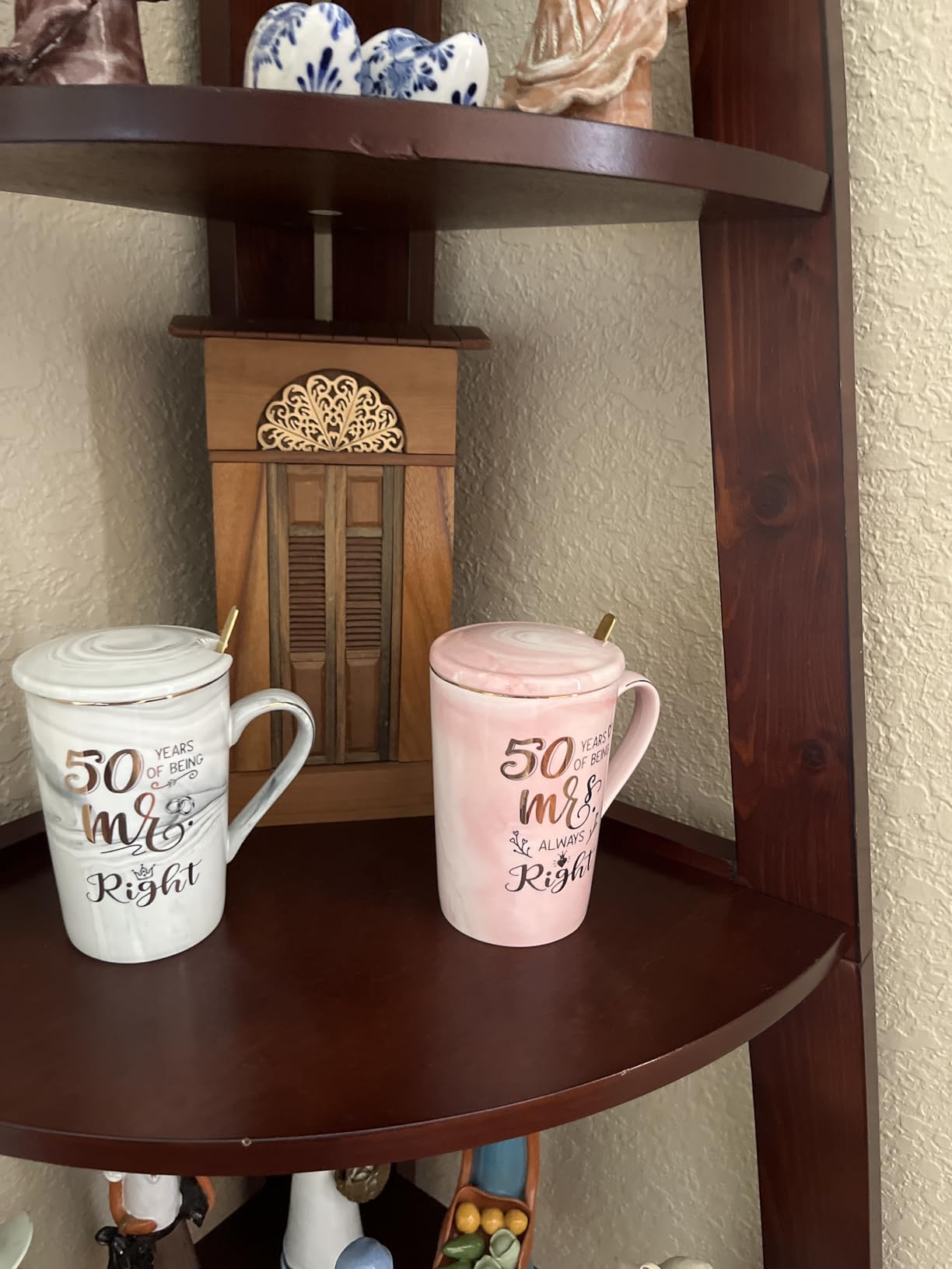 Biching 50th Wedding Anniversary for Couples, Golden 50th Anniversary Mugs Gifts for Parents Grandparents, 14Oz 50th Wedding Couple Mugs with Spoons, Lids, Greeting Card, Gift Box customer photo 1
