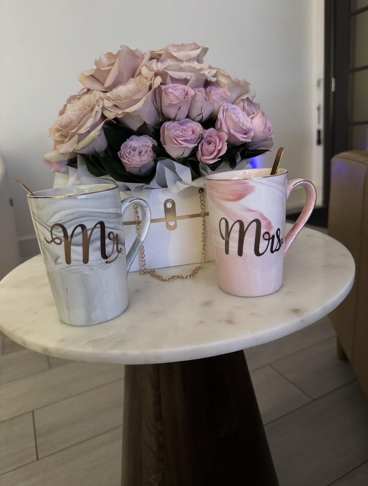Biching 50th Wedding Anniversary for Couples, Golden 50th Anniversary Mugs Gifts for Parents Grandparents, 14Oz 50th Wedding Couple Mugs with Spoons, Lids, Greeting Card, Gift Box customer photo 2