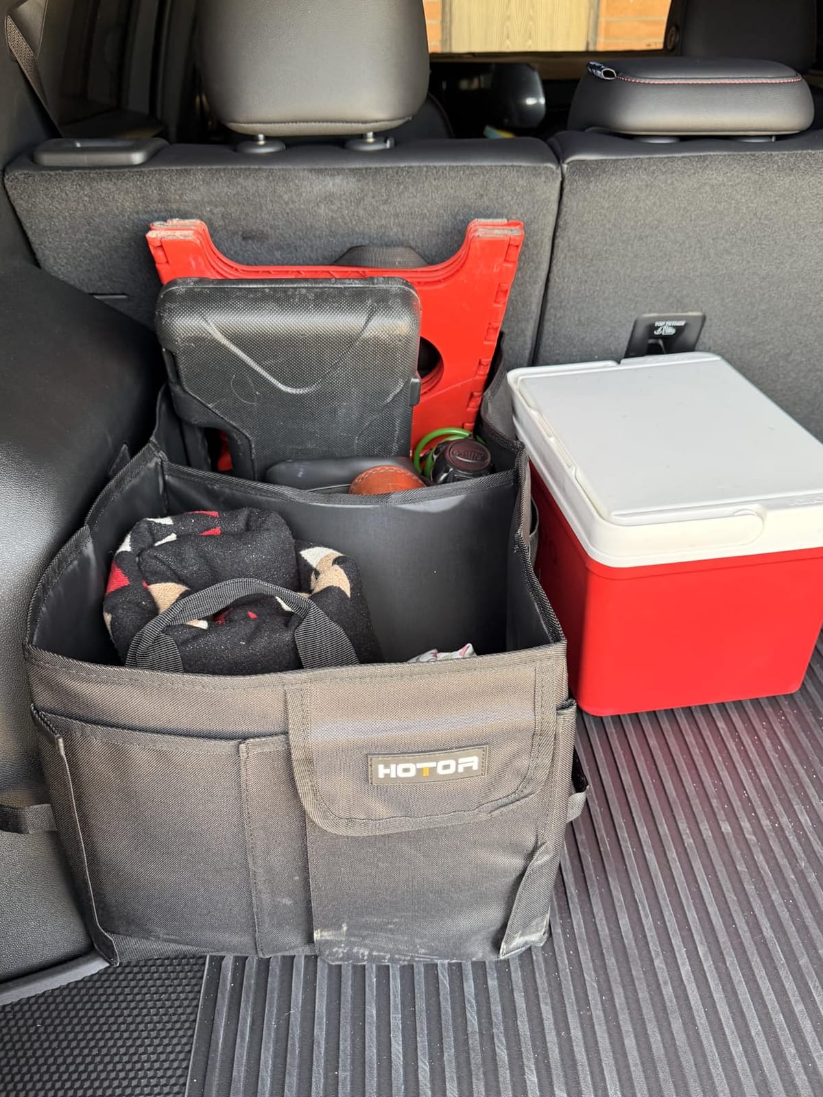 HOTOR Trunk Organizer - Foldable Car Organizer for SUVs & Sedans Storage | Sturdy Car Organization for Men & Women, Car Accessories, Tools, Sundries, Black, 2 Compartments, 21.3