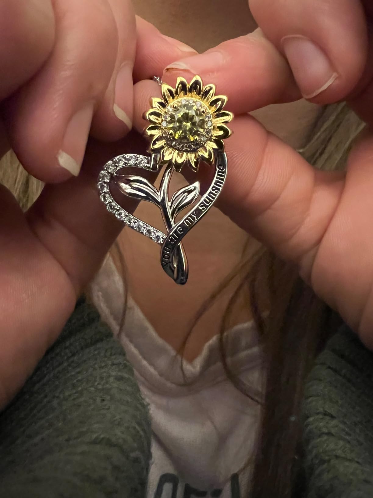 18K Gold Plated Sunflower Necklace for Women, 925 Sterling Silver You Are My Sunshine Anniversary Jewelry Gift for Wife customer photo 1