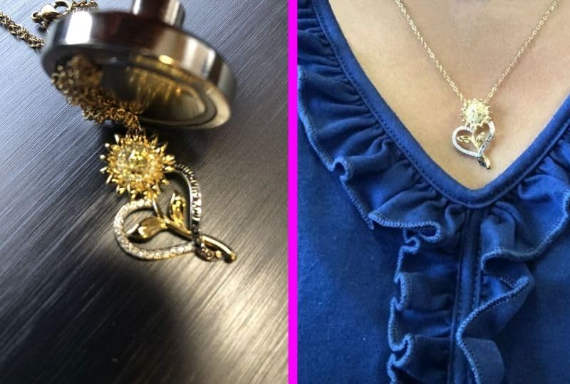 18K Gold Plated Sunflower Necklace for Women, 925 Sterling Silver You Are My Sunshine Anniversary Jewelry Gift for Wife customer photo 2