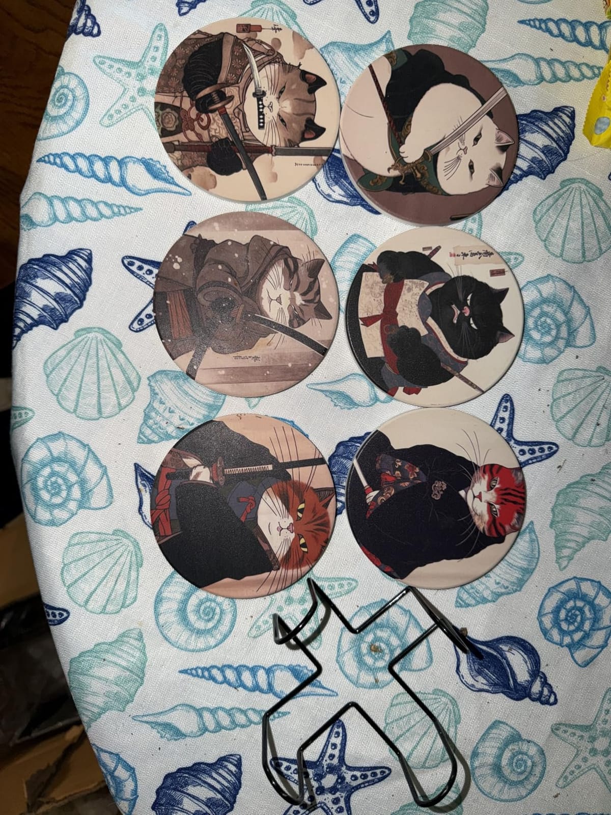Ninja Cat Coasters Set of 6 - Funny Coasters Anime Cat Gifts for Men customer photo 1