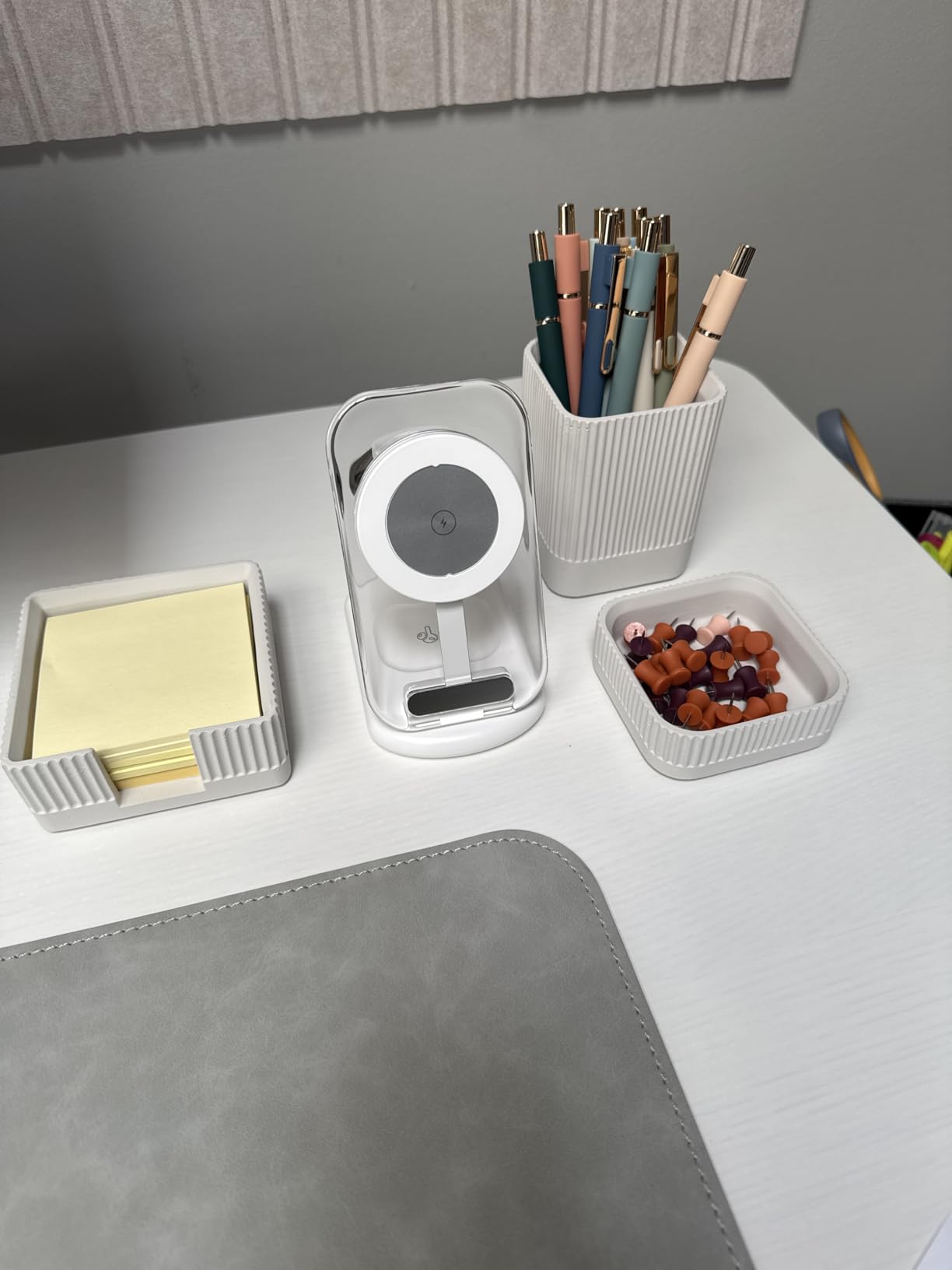 Aesthetic Desk Organizer Set of 3 For Your Office - Sturdy Concrete Desktop Accessories For Women or Men Enhance Any Office Decor - Set incl. Pen Holder, Paperclip Storage and Sticky Note Holder customer photo 2