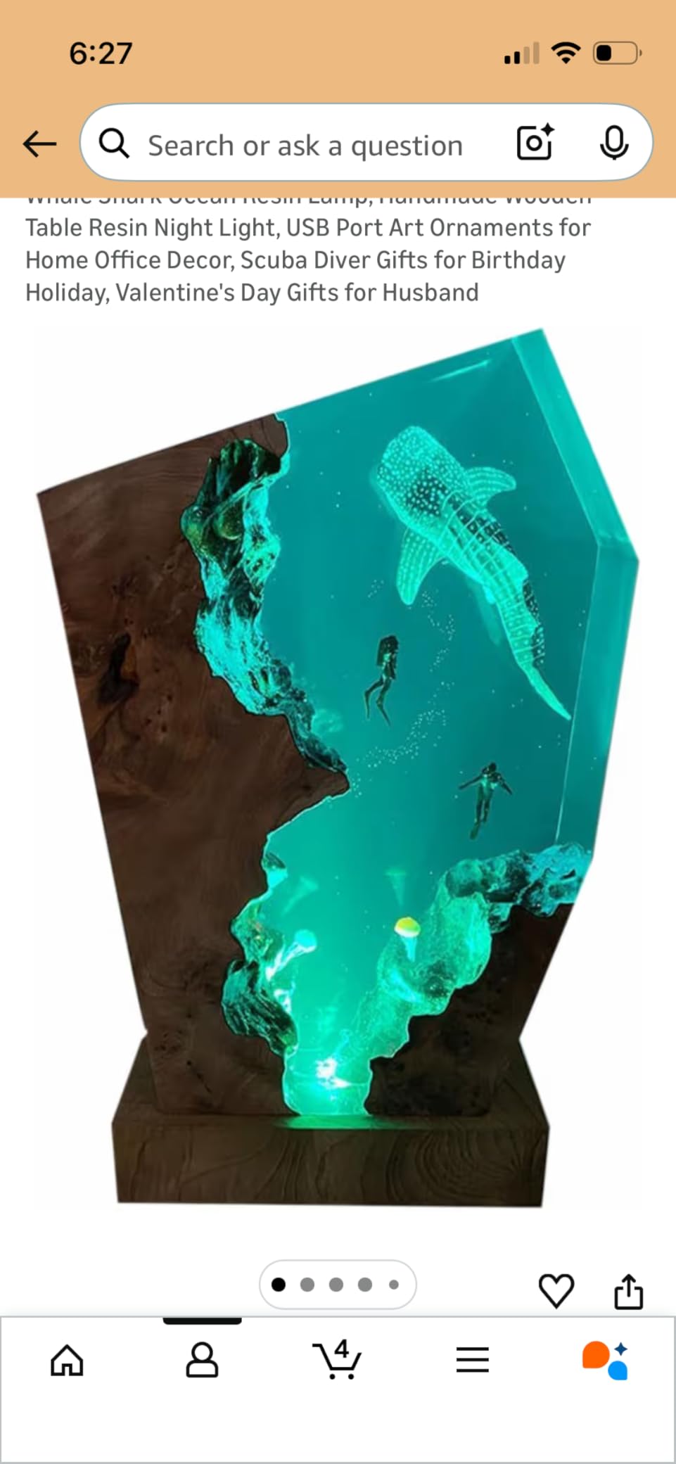 Whale Shark Ocean Resin Lamp, Handmade Resin Night Light with USB Port | Art Ornaments for Home Office Decor, Scuba Diver Gifts for Birthday Holiday, Unique Marine Whale Shark Gifts for Him & Her customer photo 2