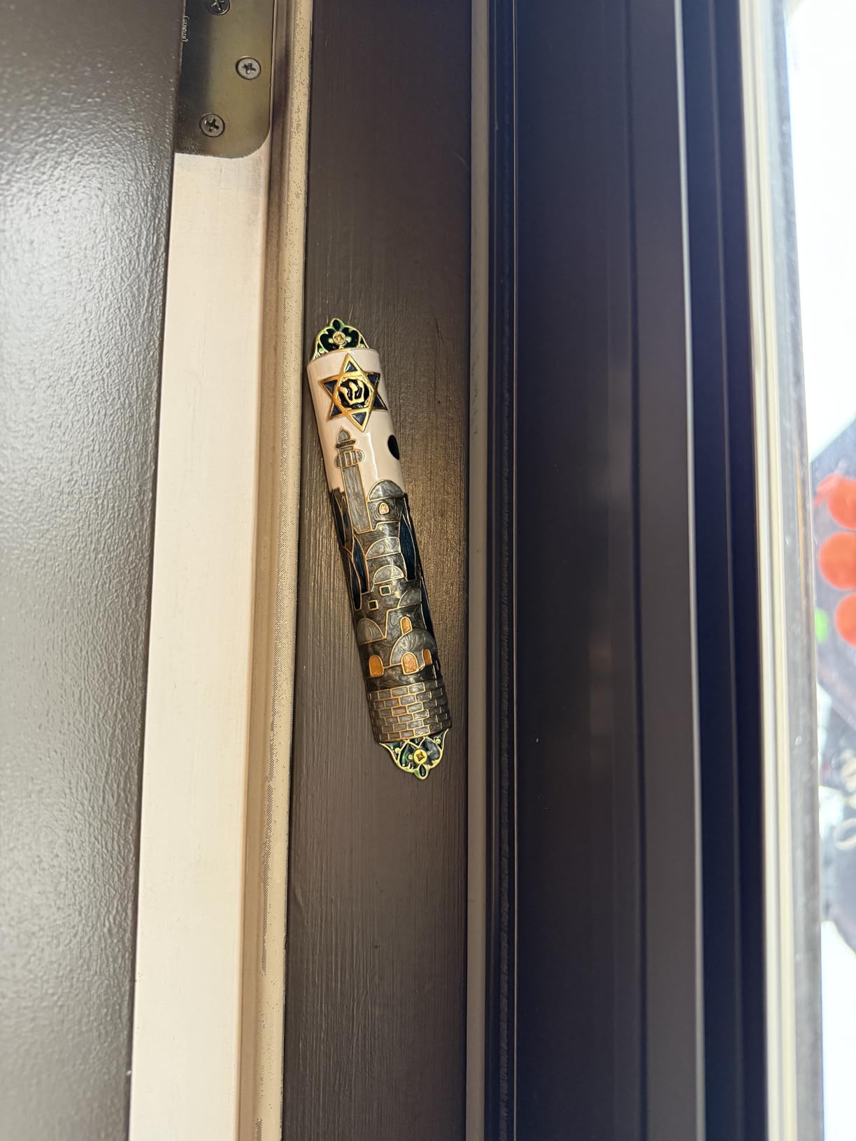 Hand Painted Mezuzah, Exquisite Enamel Mezuzah with Star of David and Jerusalem Motifs customer photo 1