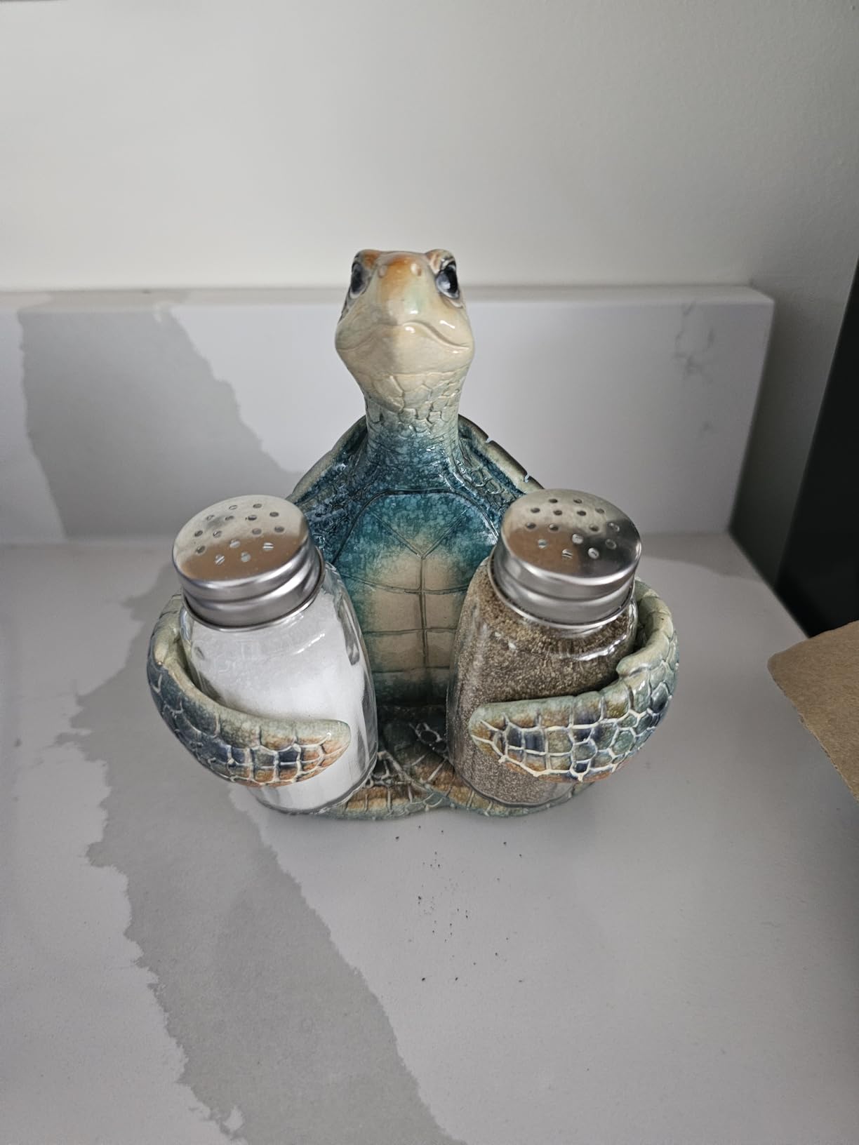 Hodao Sea Turtle With Salt and Pepper Shaker Figurines Decorations Set with Holder Figurine for Beach Bar or Tropical Kitchen Decor Table Decorations For Home Gifts (Turtle) customer photo 1