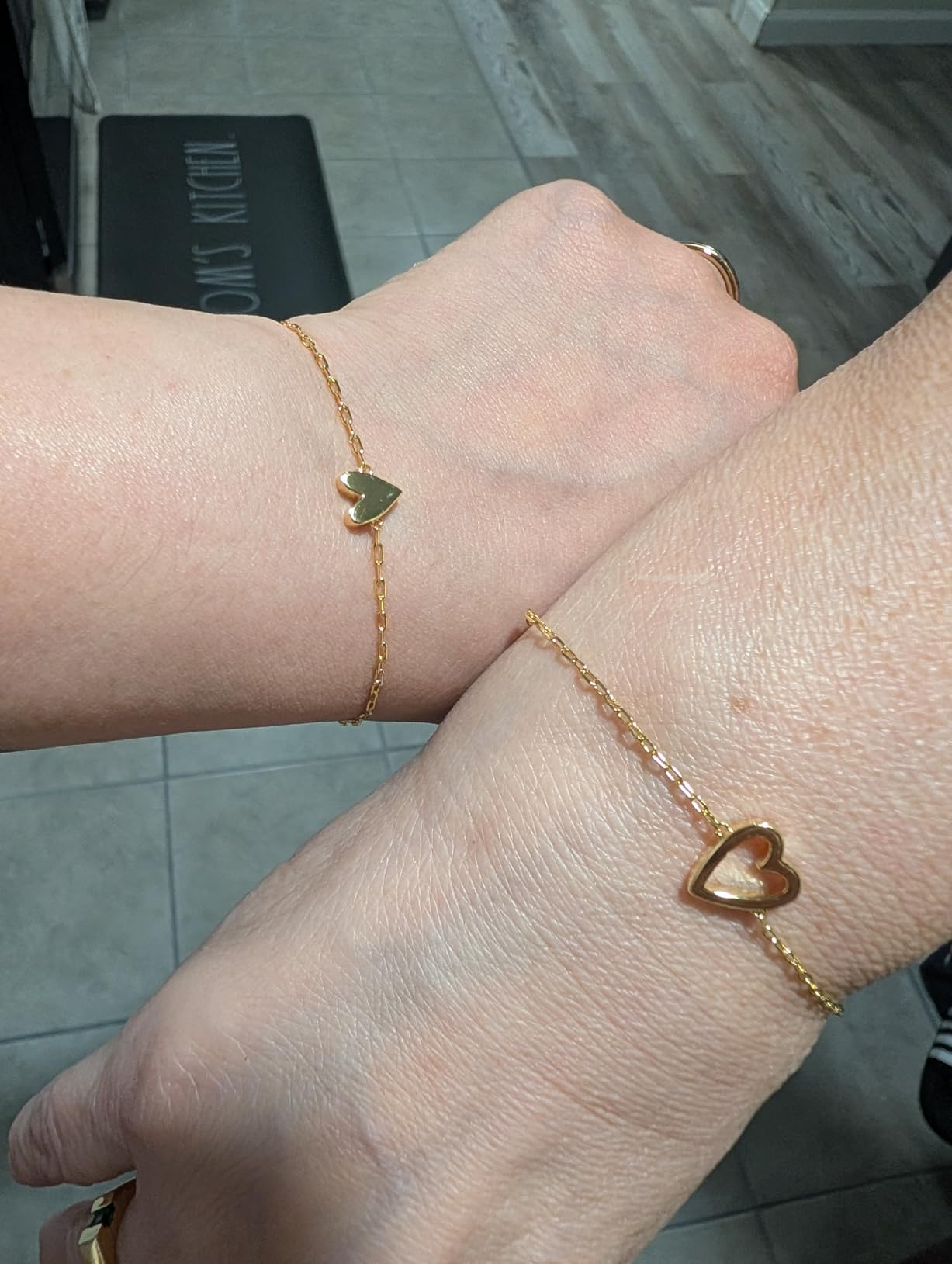 PAVOI 14K Gold Plated Matching Heart Charms Solitaire Bracelet Set for Women | Adjustable Valentines Day Love Friendship Two Bracelet Pack customer photo 1
