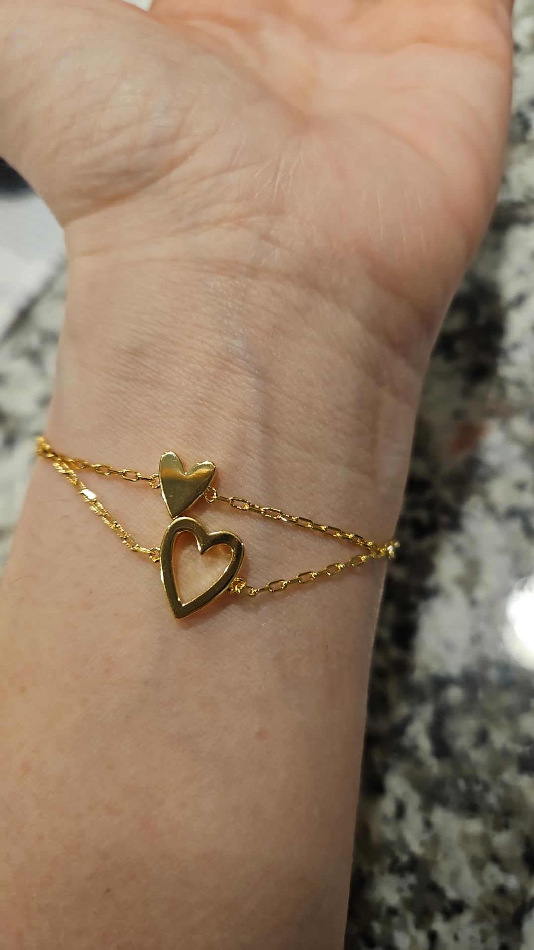 PAVOI 14K Gold Plated Matching Heart Charms Solitaire Bracelet Set for Women | Adjustable Valentines Day Love Friendship Two Bracelet Pack customer photo 2