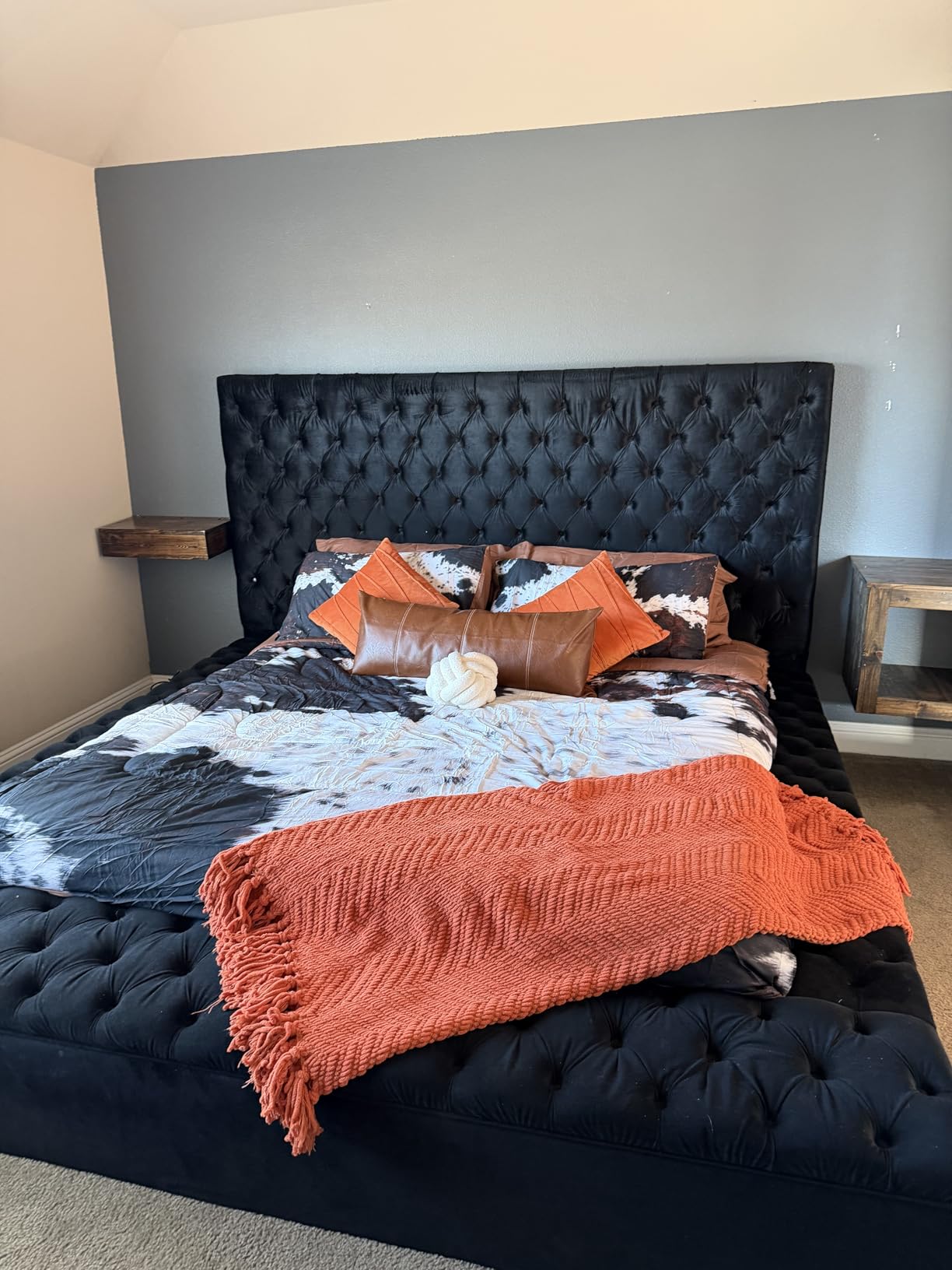 MUGINYU Brown Cowhide Comforter Set Queen, 8 Pieces Bed in a Bag Black White Cow Skin Print Western Farmhouse Animal Fur Bedding Set customer photo 1