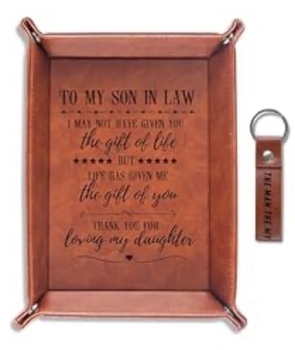 INNObeta Son in Law Gifts Valet Tray from Dad, Mom, Desktop Storage Organizer PU Leather Bedside Tray Key Coin Holder for Birthday, Christmas customer photo 1