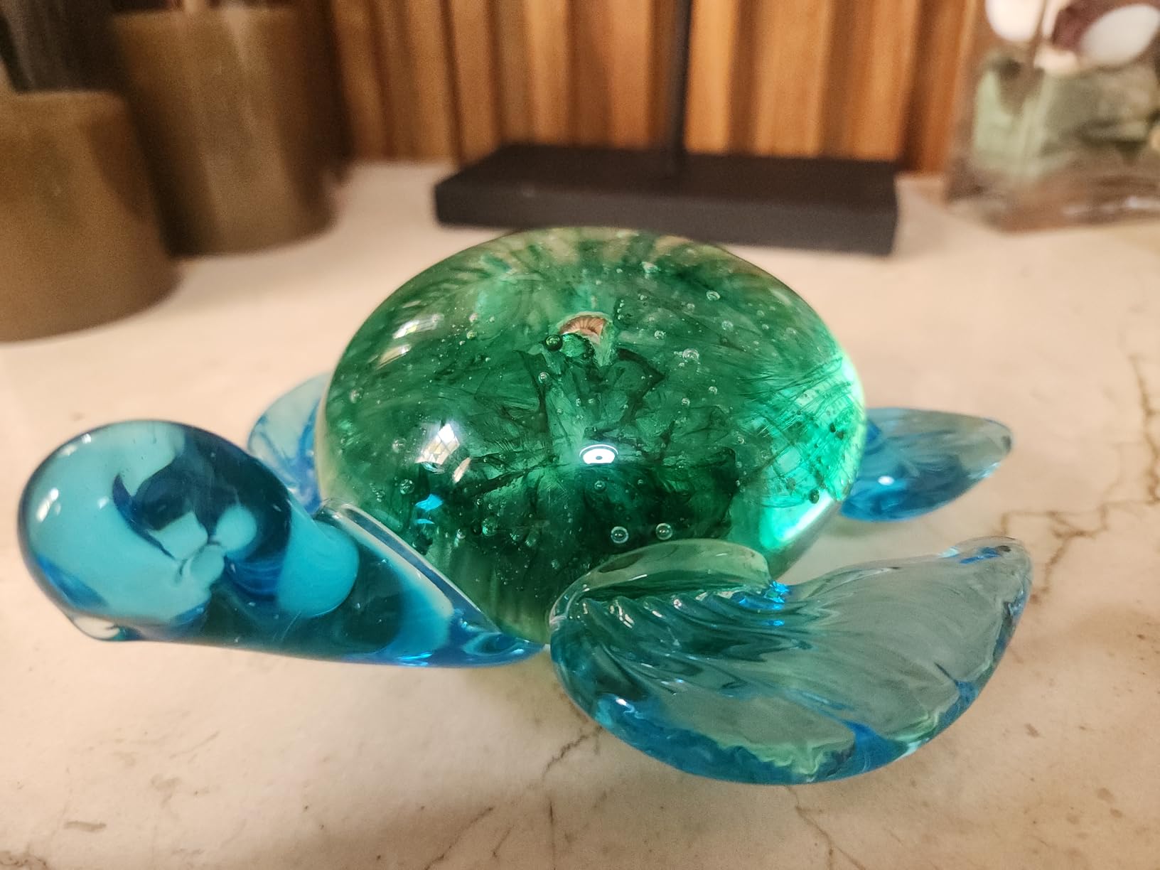 Bdor Glass Jellyfish Figurine, Hand Blown Art, Glow in The Dark Paperweight, Sea Ornament, Home Decor Gift, Green customer photo 1