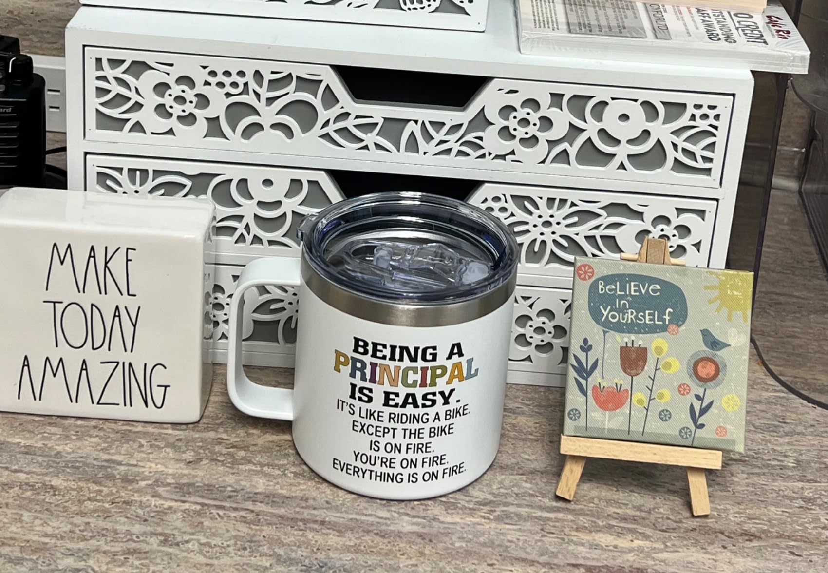 Lifecapido Principal Appreciation Gifts, Principal Gifts for Men Women, Being a Principal is Easy Except the Bike is on Fire Coffee Mug, Birthday Christmas Teacher Appreciation Day, 14oz White customer photo 2