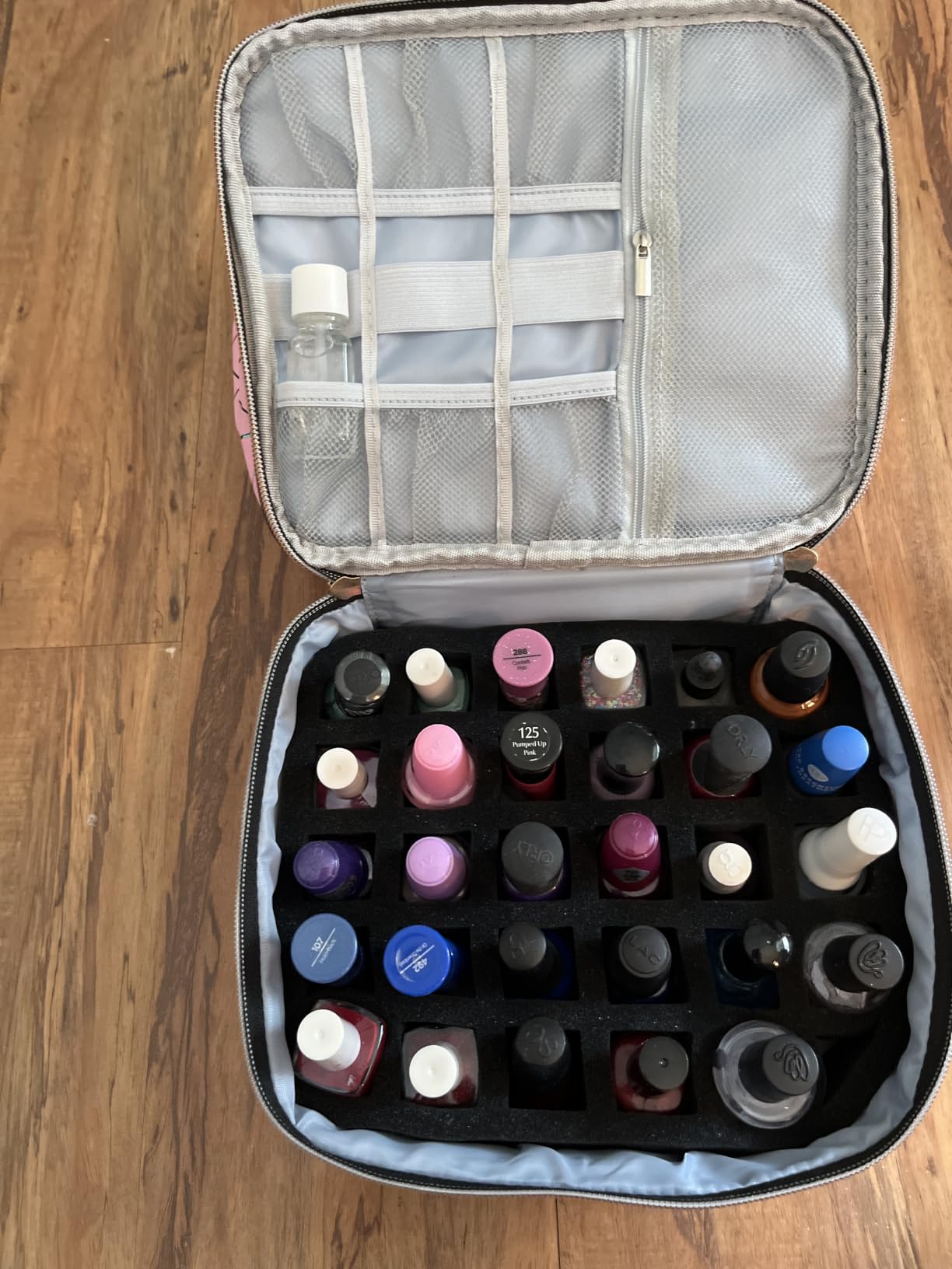 SAVILAND PU Leather Nail Polish Organizer Bag for Nail Tech, Pink | Holds 30 Bottles & Nail Lamp, Waterproof, Double-Layer, Adjustable Divider, Nail Organizers and Storage for Home and Travel customer photo 2