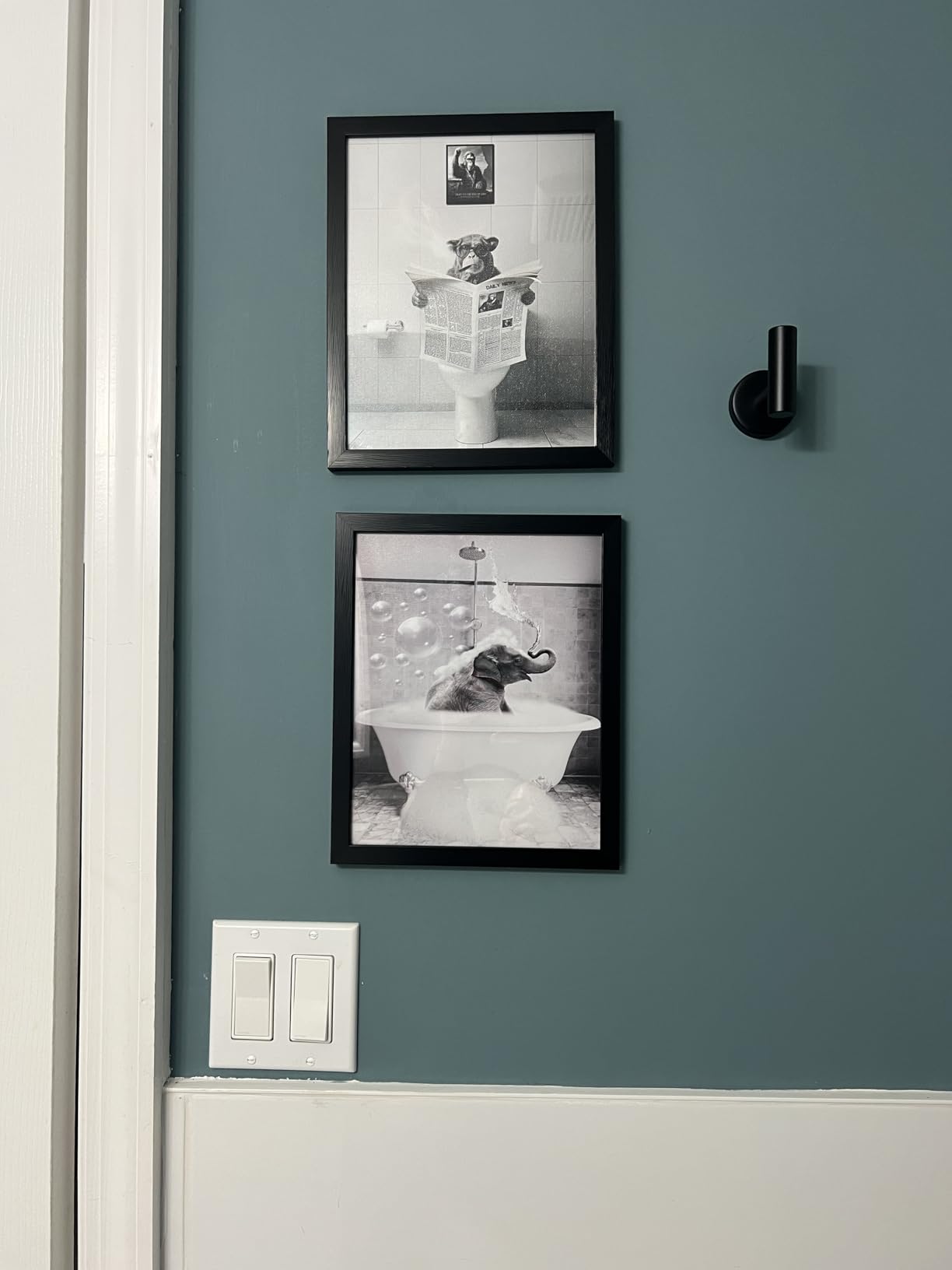 Biufo Bathroom Wall Decor, Monkey on Toilet Framed Wall Art, Animal Canvas Print Poster, Restroom Bathroom Decoration (8