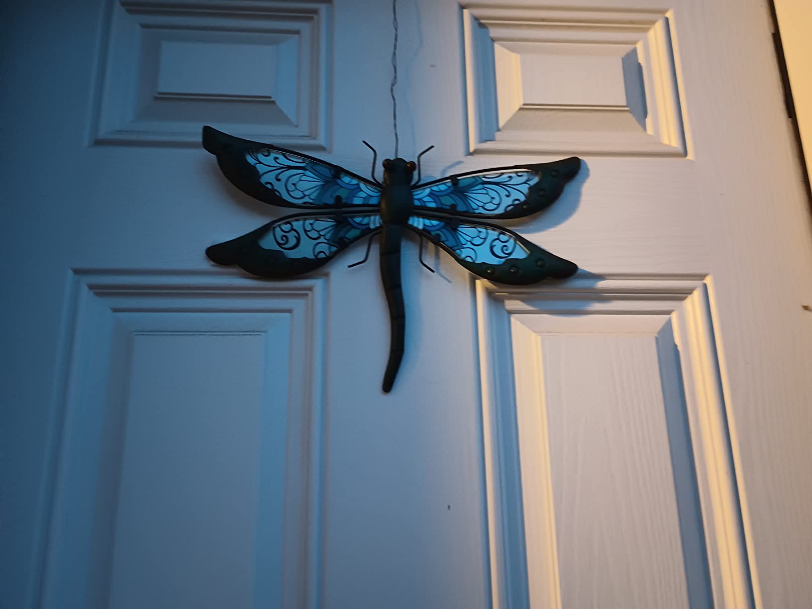 LIFFY Glass Metal Dragonfly Wall Decor Pair - Outdoor Wall Art for Garden and Home - Hanging Decor Gifts for Women, Light Blue customer photo 1
