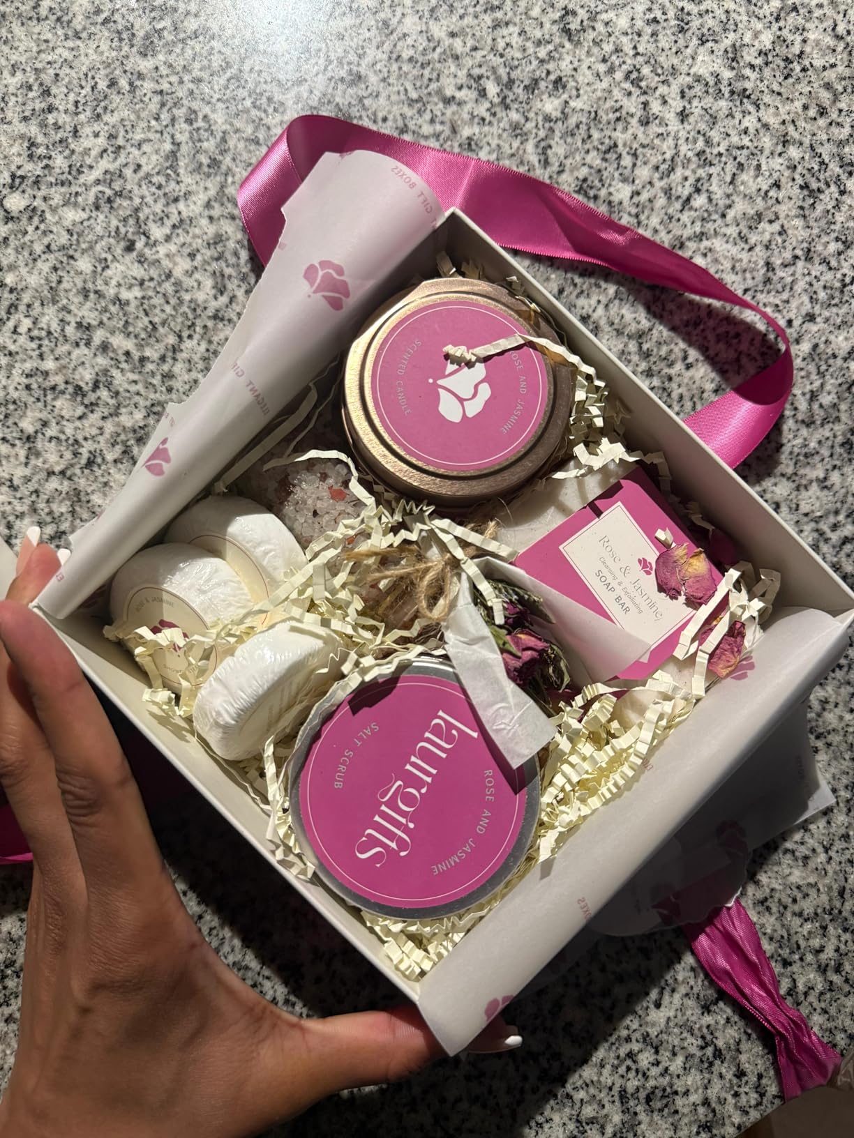 Birthday Gifts for Women - Rose & Jasmine Spa Gift Set & Self Care Basket, Relaxing Bath Box, Spa Basket for Her, Mom, Friend customer photo 1