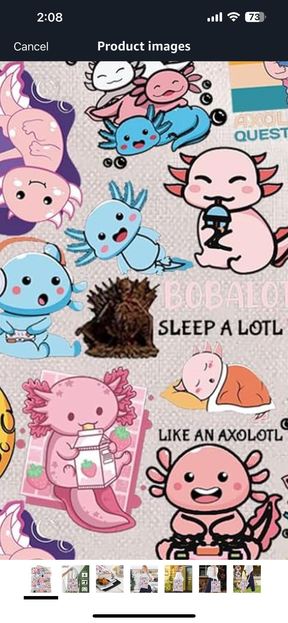 LEVLO Cute Axolotl Tote Bag Bobalotl Fans Gift Gamesolotl Lover Shoulder Bag Salamander Merchandise customer photo 2