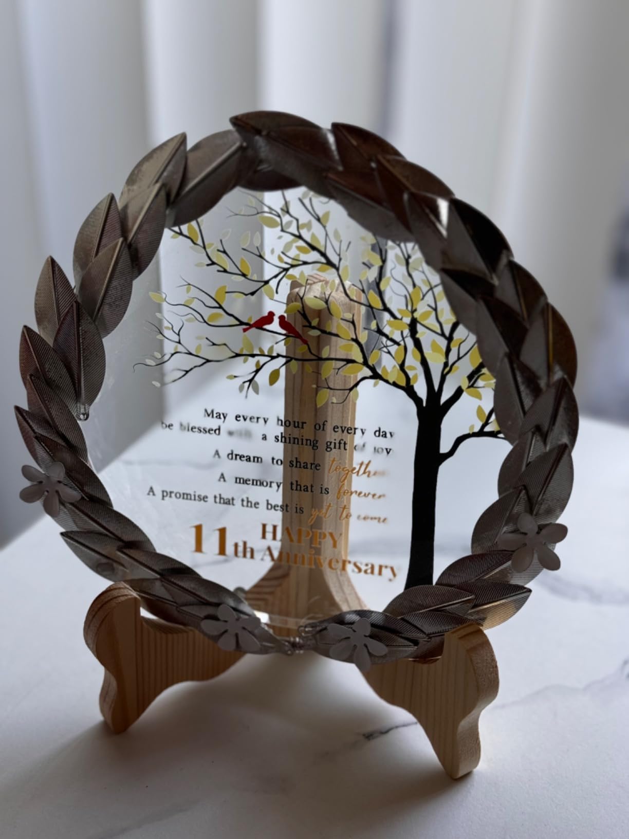 11th Anniversary Wedding Gifts Crystal Plate with Silver Leaf Wreath - 11 Years Anniversary Wedding Unique Gifts Ideas for Parents Couple - Cardinal Style customer photo 1