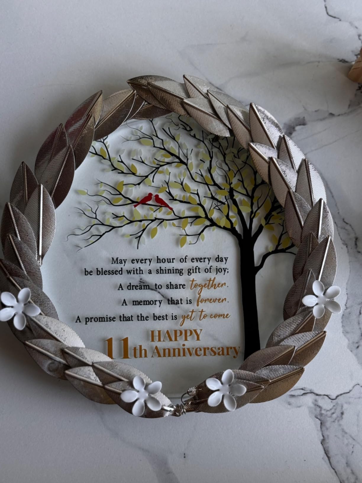 11th Anniversary Wedding Gifts Crystal Plate with Silver Leaf Wreath - 11 Years Anniversary Wedding Unique Gifts Ideas for Parents Couple - Cardinal Style customer photo 2