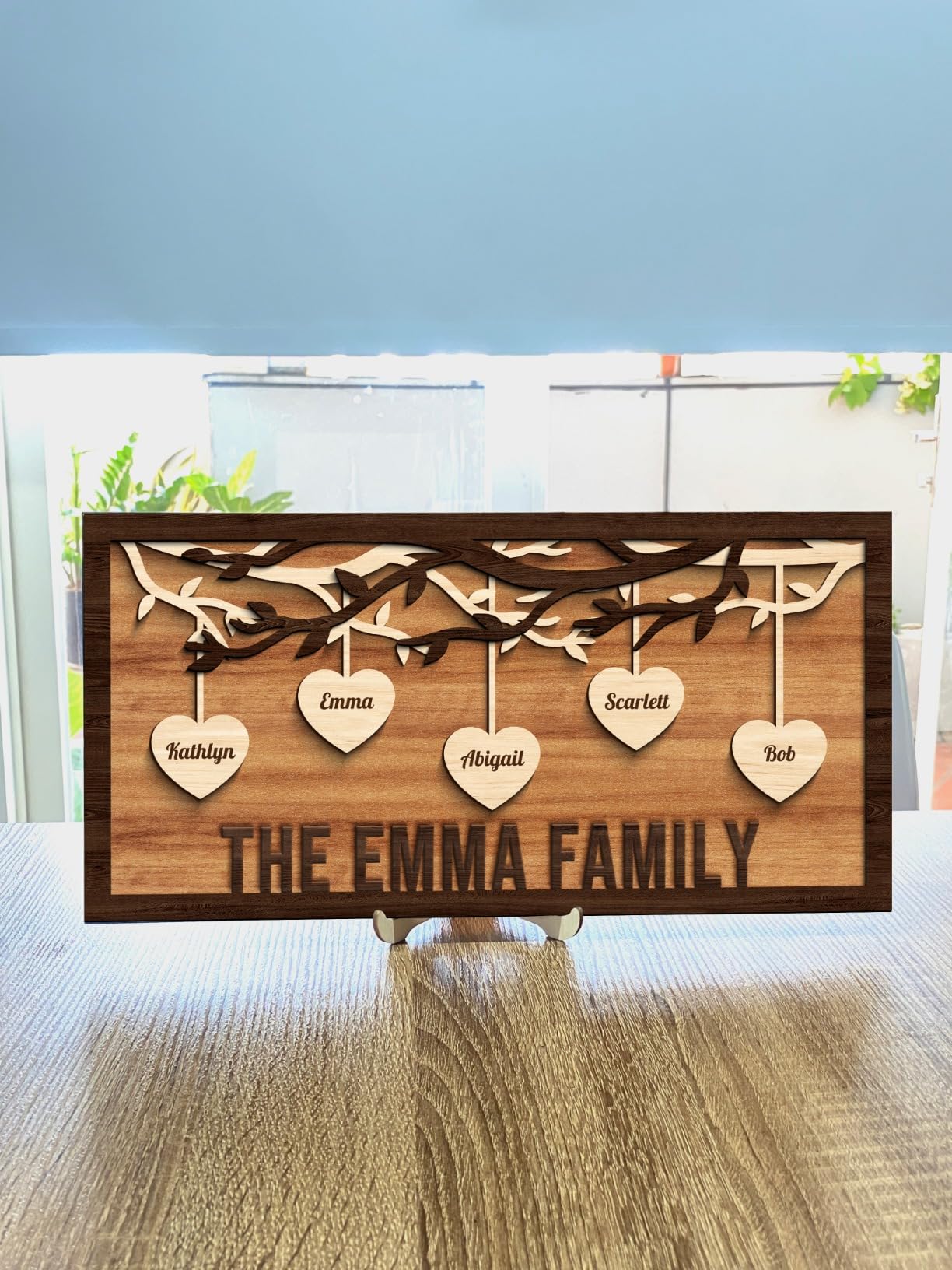 Personalized Custom Name Wooden Family Tree Frame, Engraved Family Names Desk Plaque, Gifts for Anniversary, Christmas, Thanksgiving, Housewarming customer photo 1