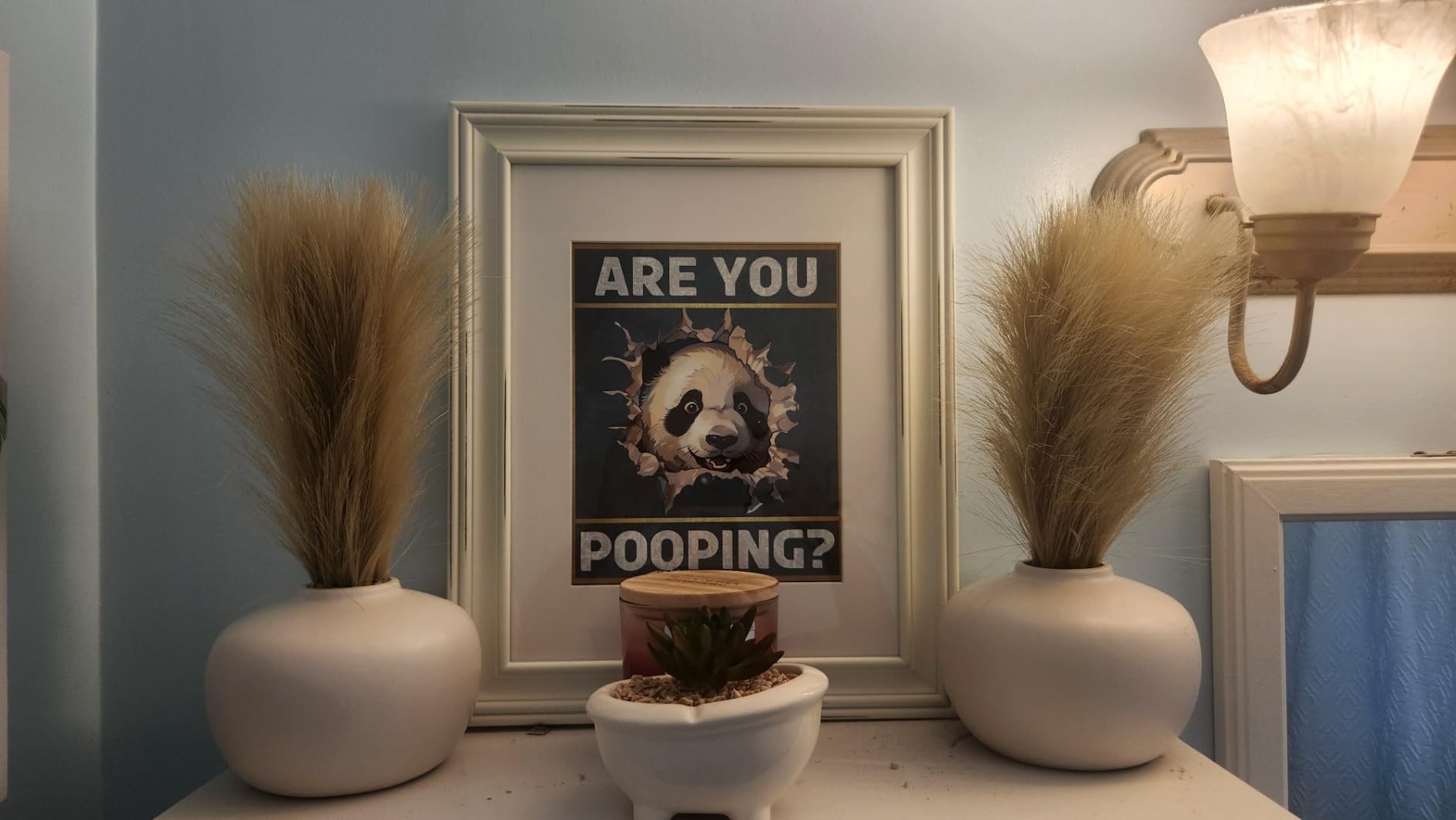 Poster Master Are You Pooping Poster - Gecko Print - Cute Gecko Wall Art - Funny Kids Bathroom Decor - Powder Room Decor - Humorous Guest Bathroom Decoration - Restroom Sign, 16x20 Brown Framed customer photo 2