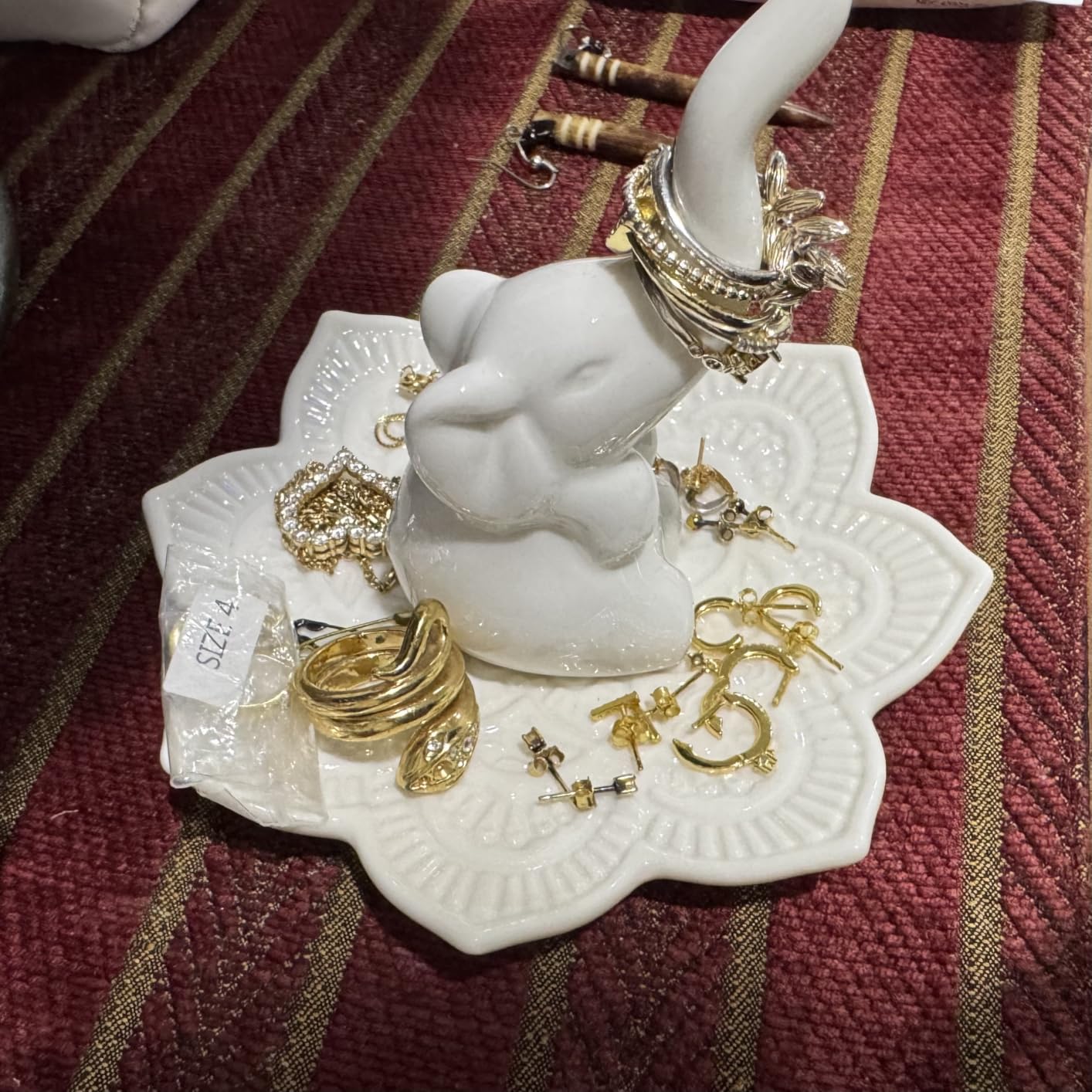 White Elephant Ring Holder with Mandala Jewelry Dish, Boho Decor, Jewelry Holder for Rings Earrings Bracelets, White Elephant Gifts for Adults, Mothers Day Christmas Birthday Gifts for Women customer photo 2