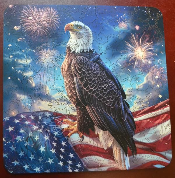 Reouinty Wooden Puzzle for Adults, Eagle Flag 200 Piece 11.2x11.2 in | Jigsaw Puzzle, Independence Day Puzzle, Beautiful Wall Decor, Unique Puzzle, Wood Puzzle for Patriot, Gifts for Family Game customer photo 2