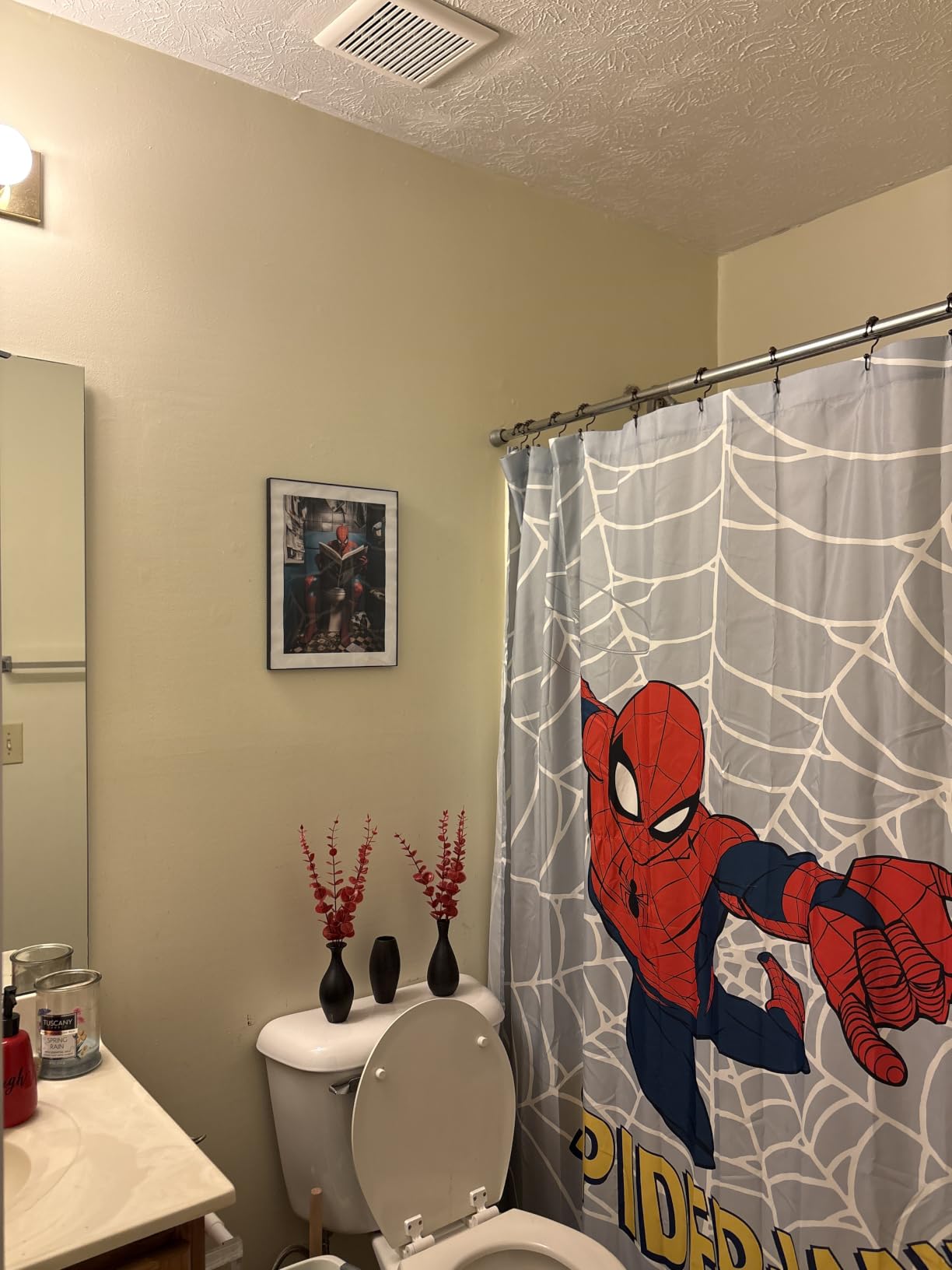 Spiderman Bathroom Home Décor Art Print - Premium Giclee Fine Art Prints - Aesthetic Modern Vintage Painting Style Super Hero Wall Art Print Poster for Home and Bathroom Decor, Ready to Frame customer photo 1