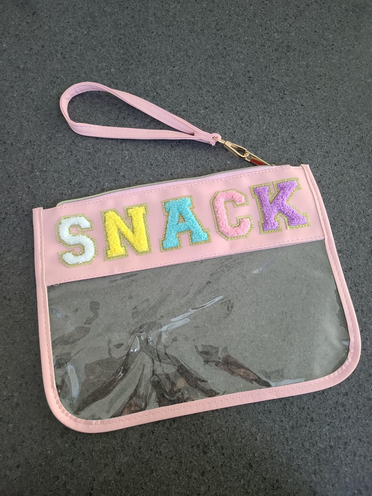 Teacher Appreciation Gifts TEACH Chenille Letter Clear Makeup Bag Pouch, Monogram PVC Clear Zipper Pouch with Wristlet Travel Cosmetic Bag Graduation Retirement Teacher Gifts for Women(TEACH-Beige) customer photo 2