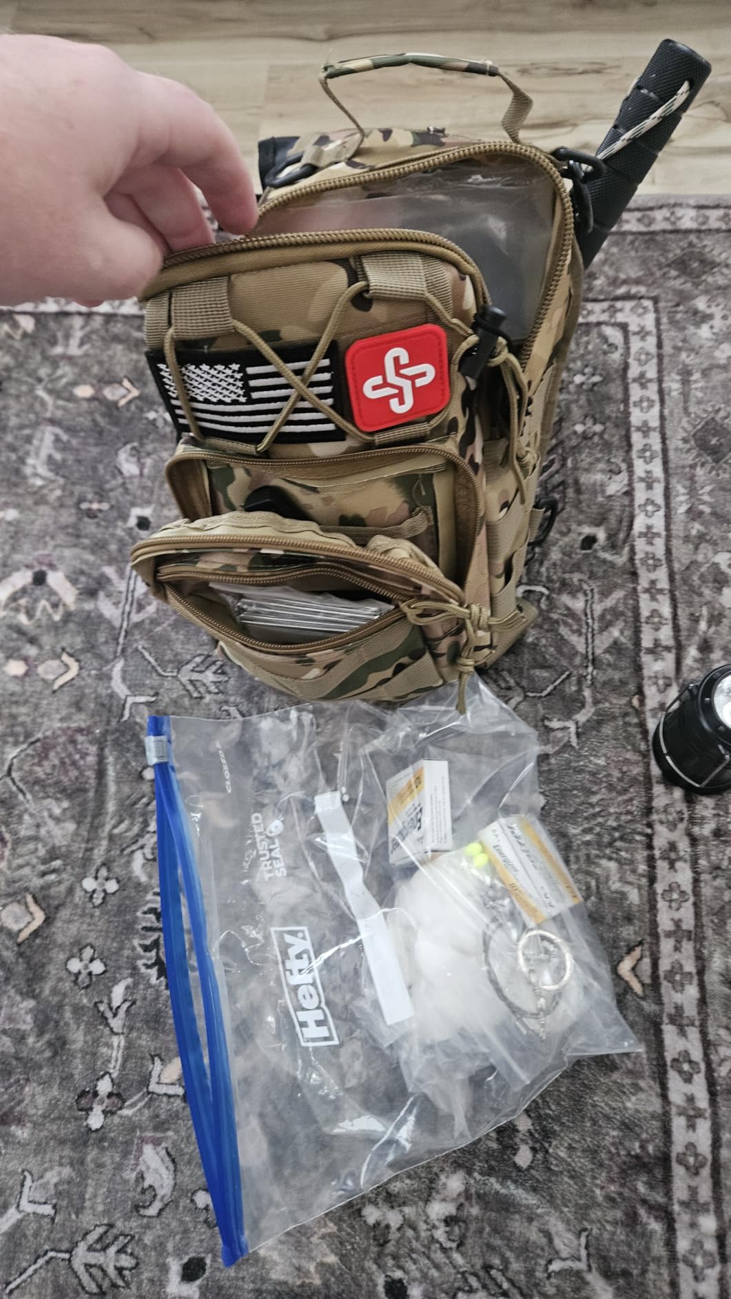 Survival Kit, 262Pcs Survival Gear and Supplies with First Aid Kit Pouch and Crossbody Bag, Emergency Kit with Tent, Camping Axe Hammer, Survival Shovel customer photo 1