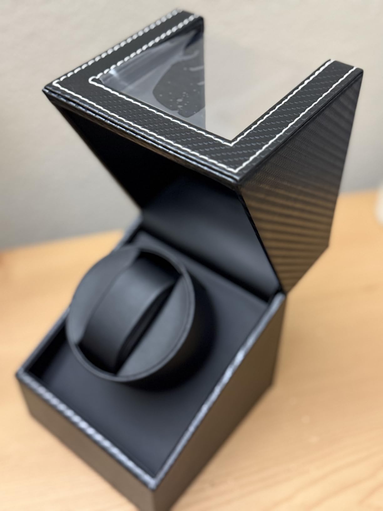 Watch Winder for Automatic Watches: Automatic Single Watch Winder Box with Japanese Quiet Motor, Rotating Watch Case in Black Carbon Fiber Leather, Gifts for Men & Collectors customer photo 2