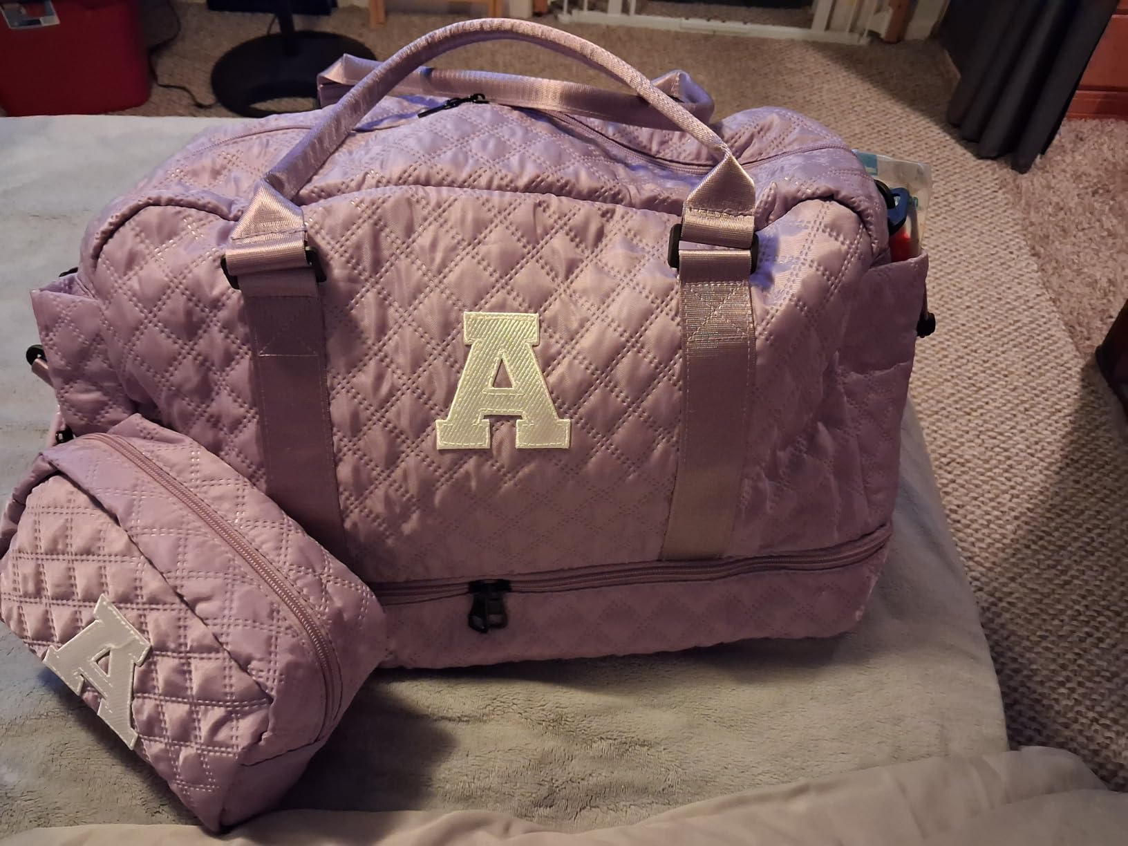 Girls/Kids Gifts Initial Duffle Bag with Shoe Compartment for Her | Personalized Travel Bags with Makeup Bag for Women with Trolley Sleeve & Wet Pocket, Gifts for Teenage Girl customer photo 2