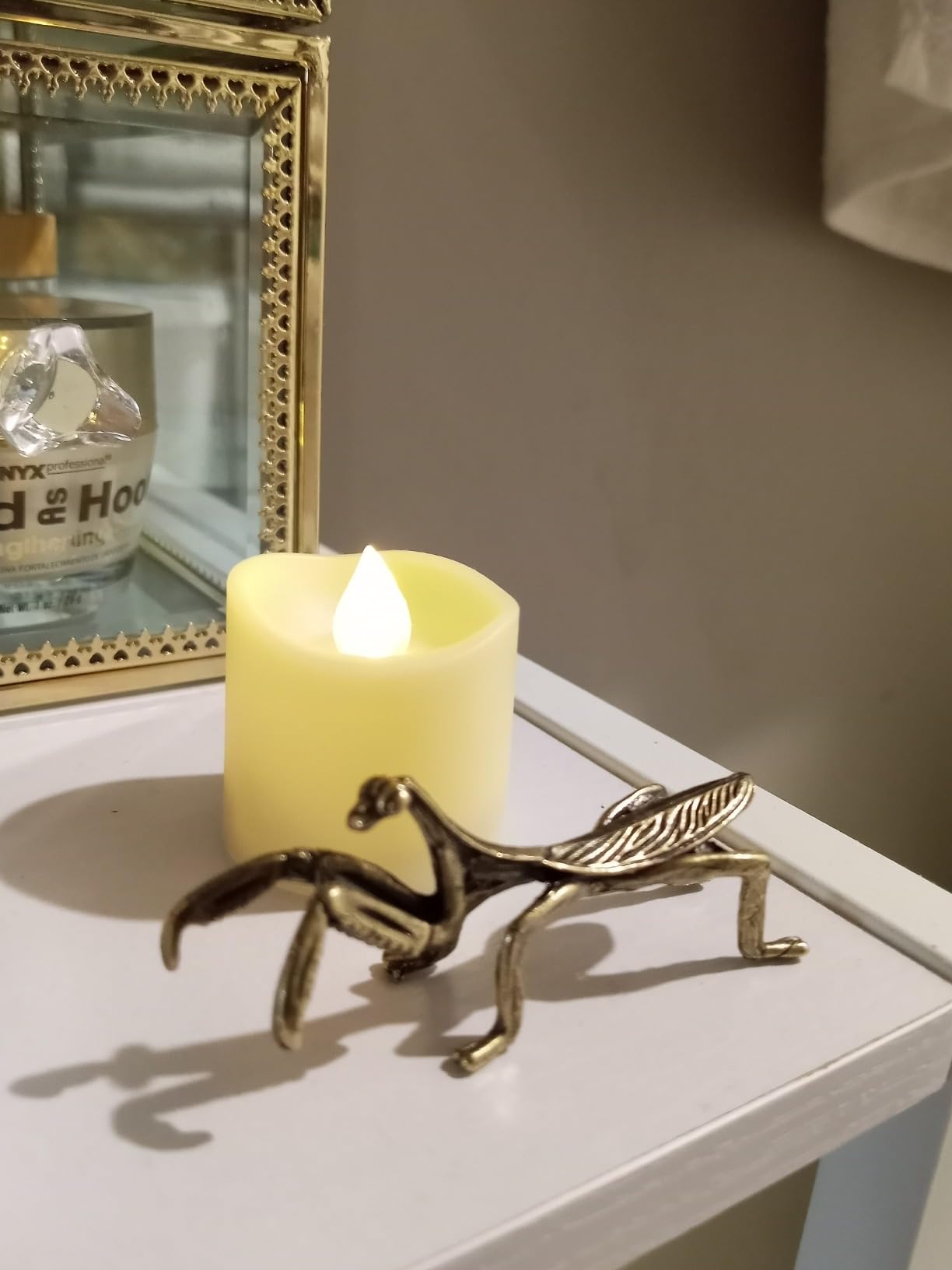 2pcs Gold Praying Mantis Figurines, Vintage Brass Mantis Statues, Decorative Brass Animal Ornament DIY Craft customer photo 2