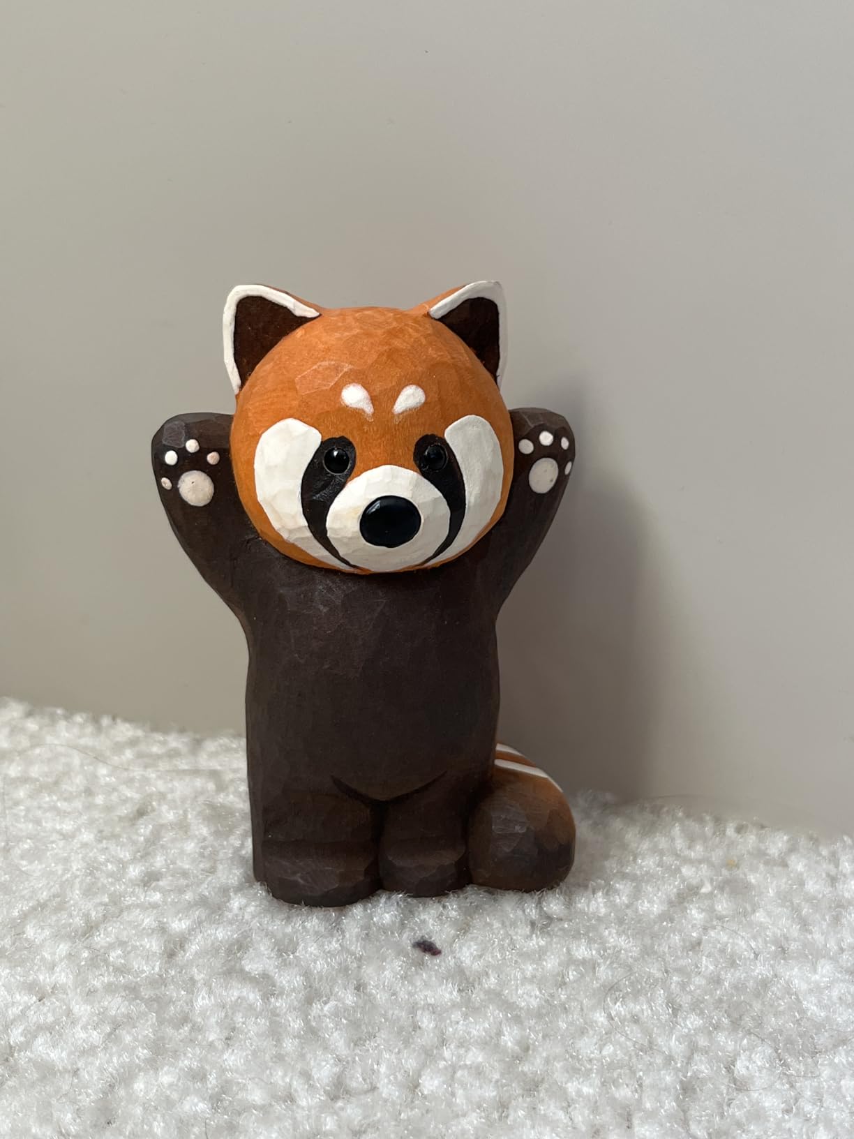 Cute Handmade Wood Carved Red Panda Figurine Red Panda Statues for Home Office Decor (L: 1.57